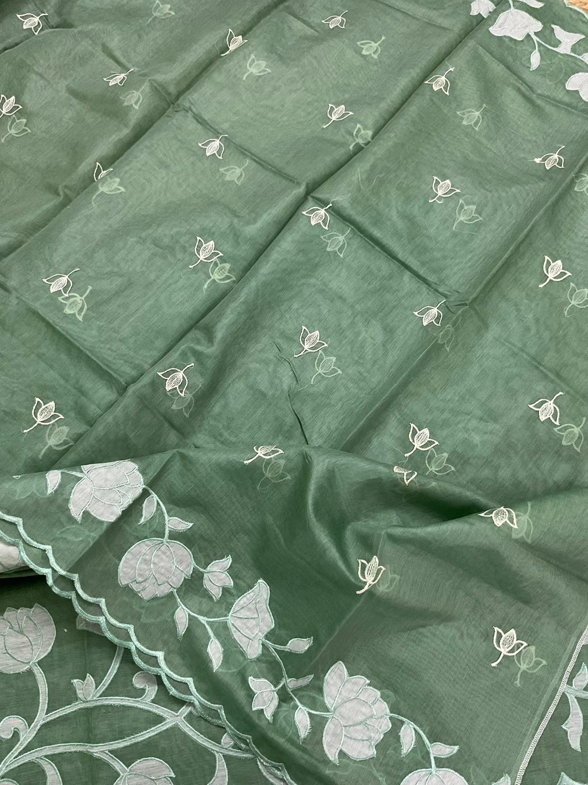 Pure Chanderi Embroidered Suit - Green