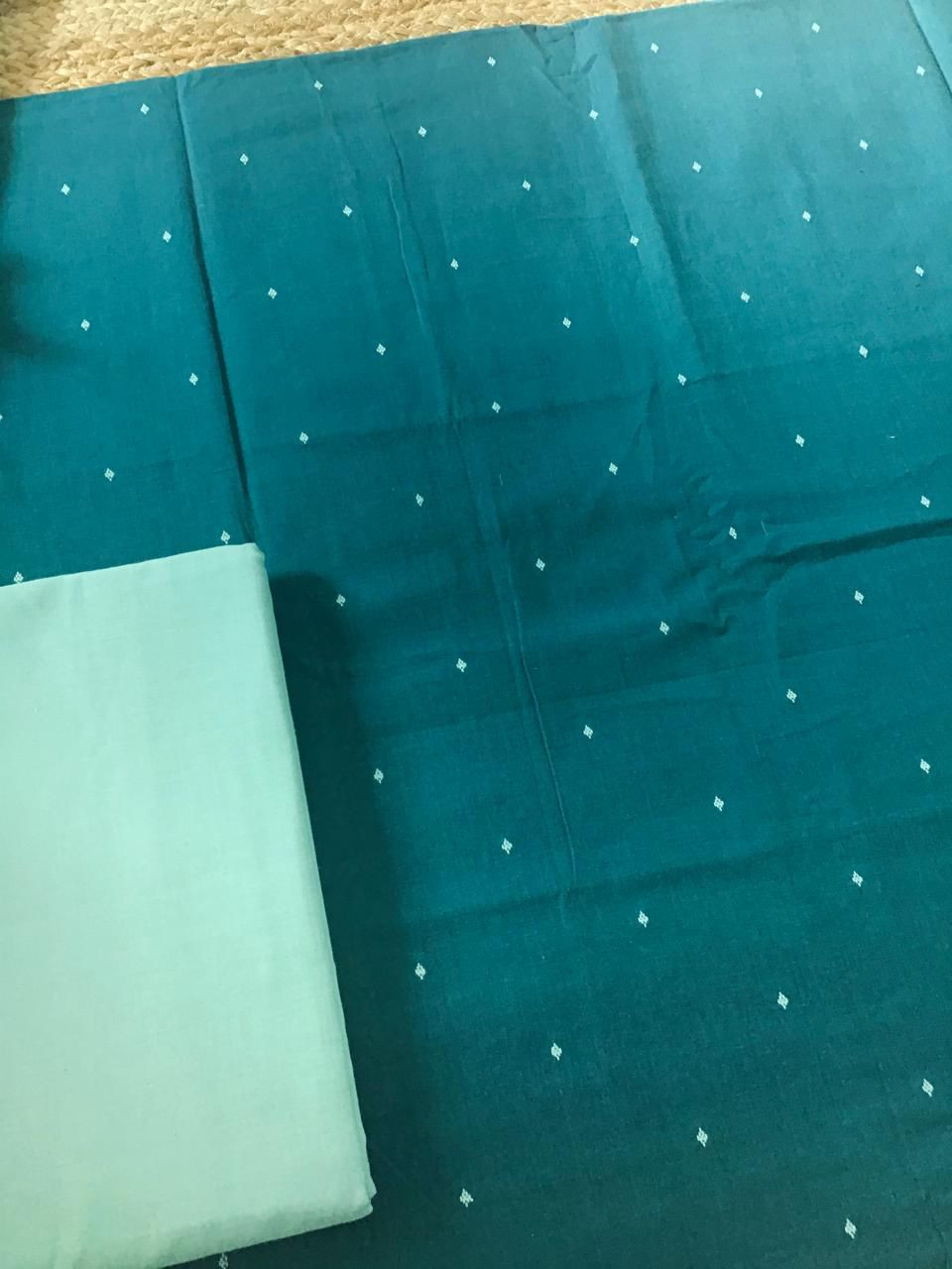 Pure Handloom Cotton Self Weaved Suit - Green