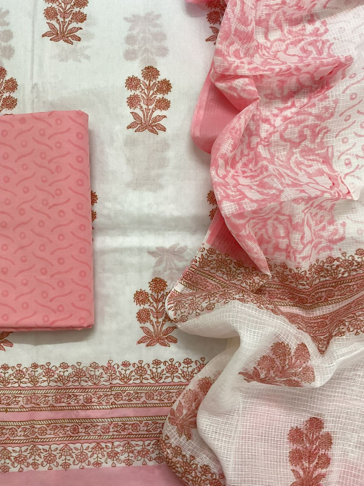 Pure Cotton Printed Embroidered Suit - White