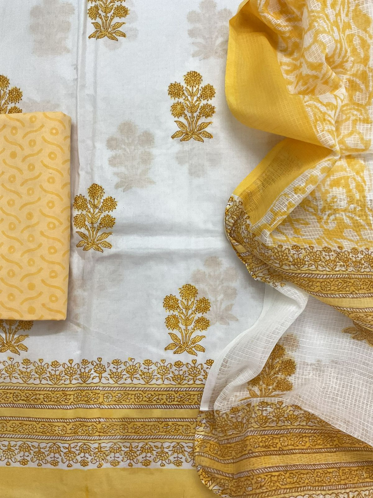 Pure Cotton Printed Embroidered Suit - White