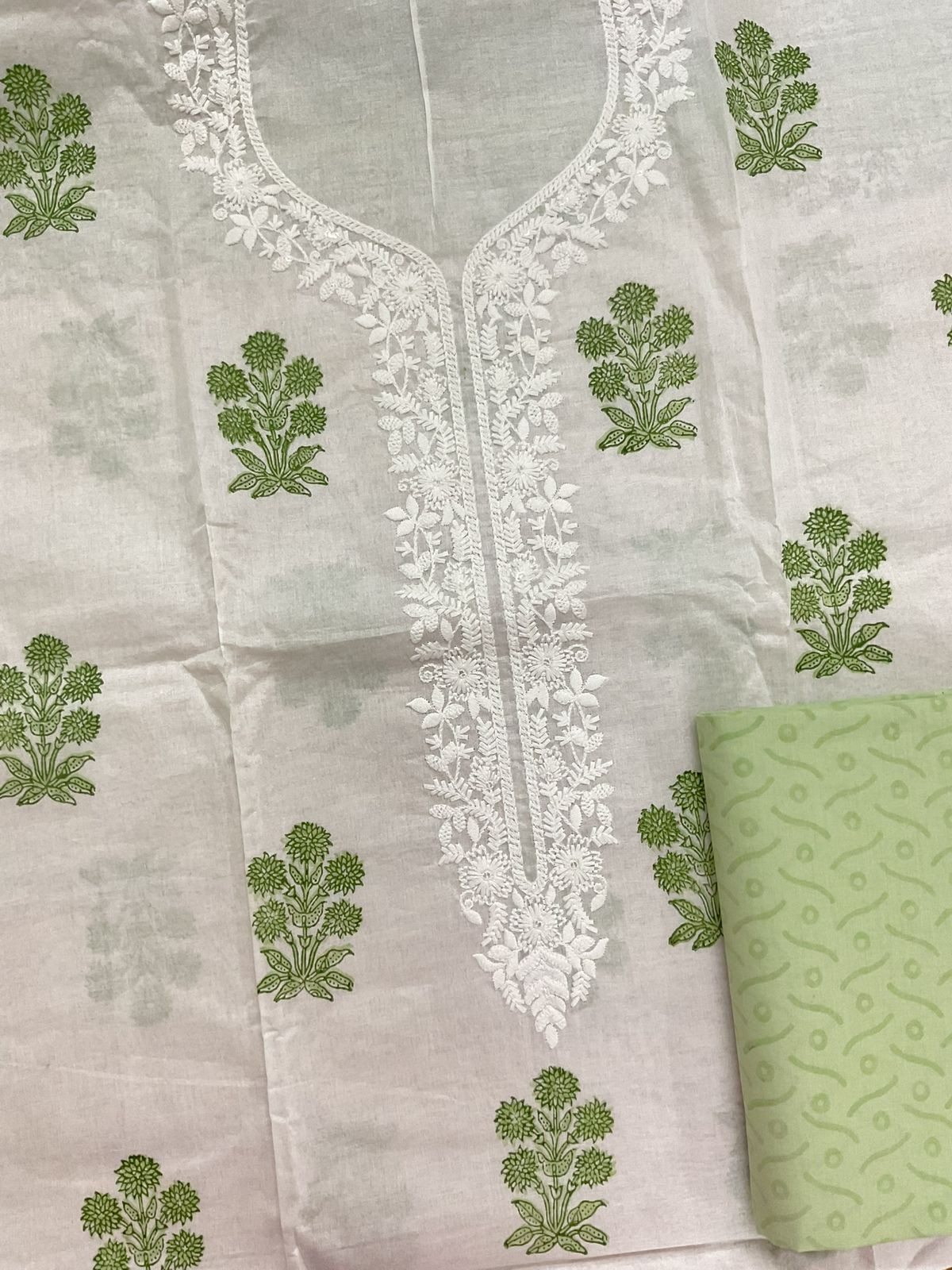 Pure Cotton Printed Embroidered Suit - White