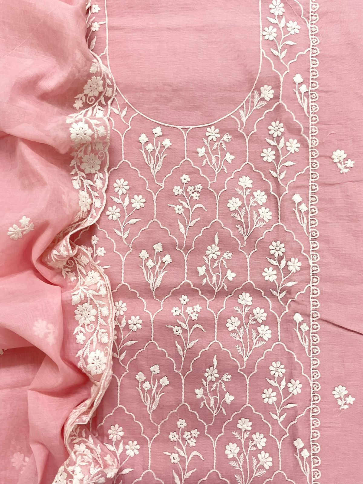Pure Chanderi Embroidered Suit - Pink