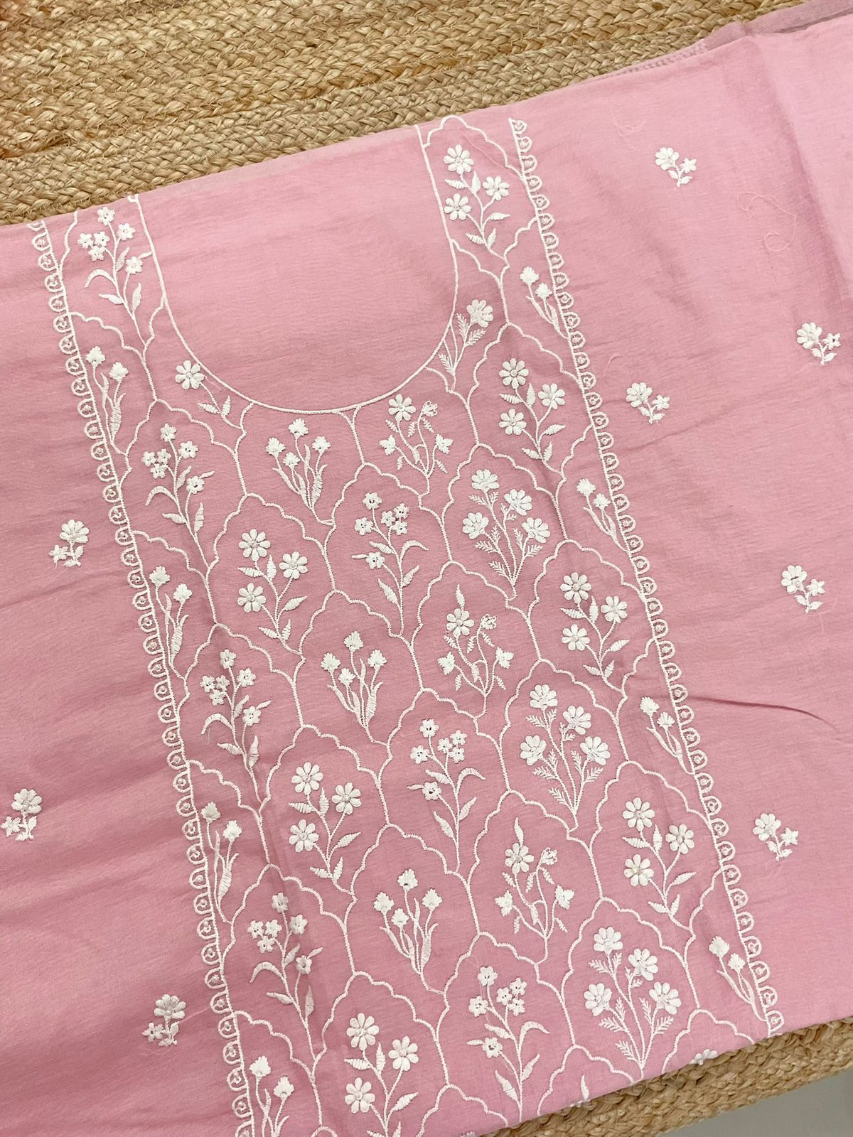 Pure Chanderi Embroidered Suit - Pink