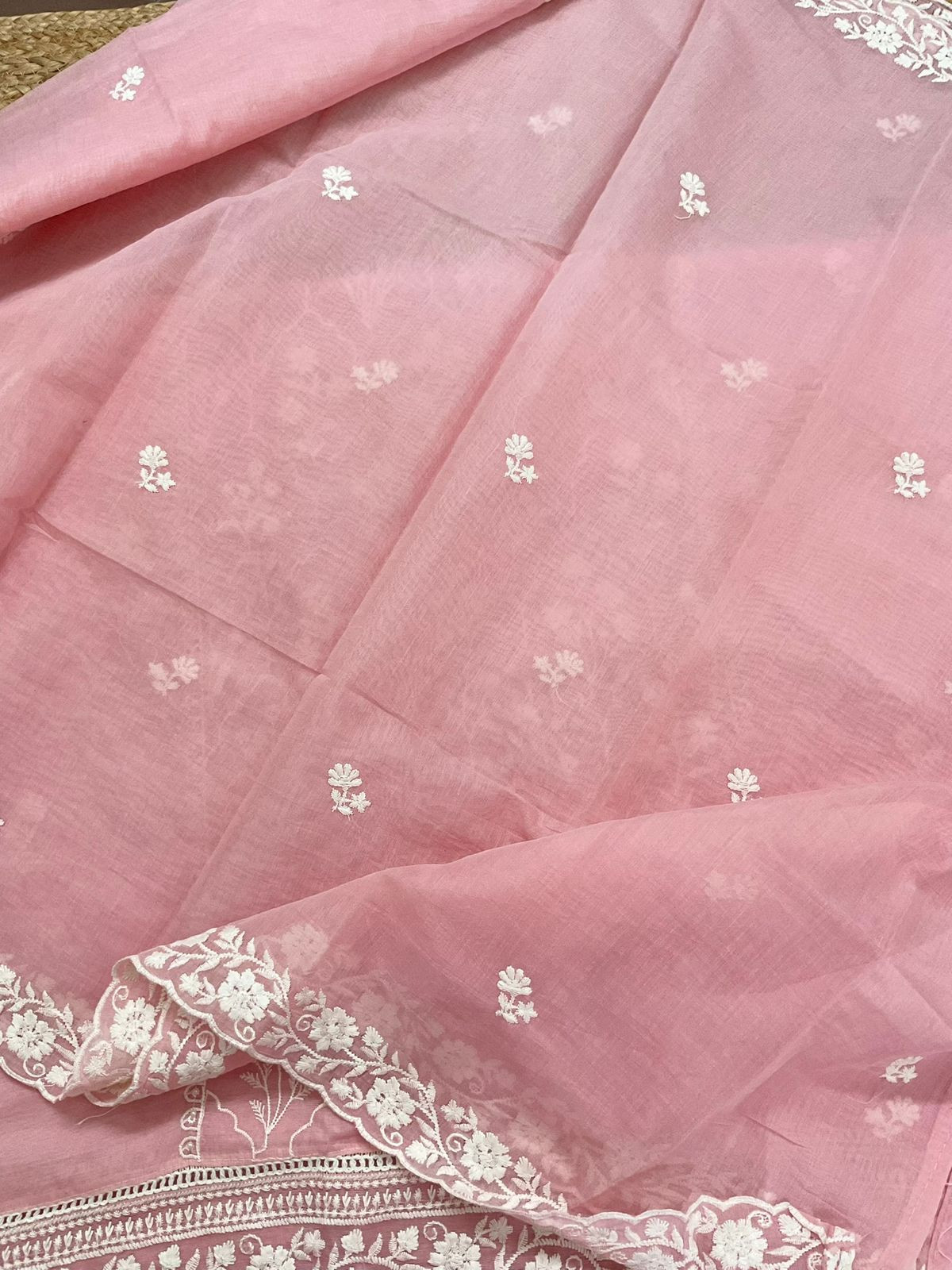 Pure Chanderi Embroidered Suit - Pink