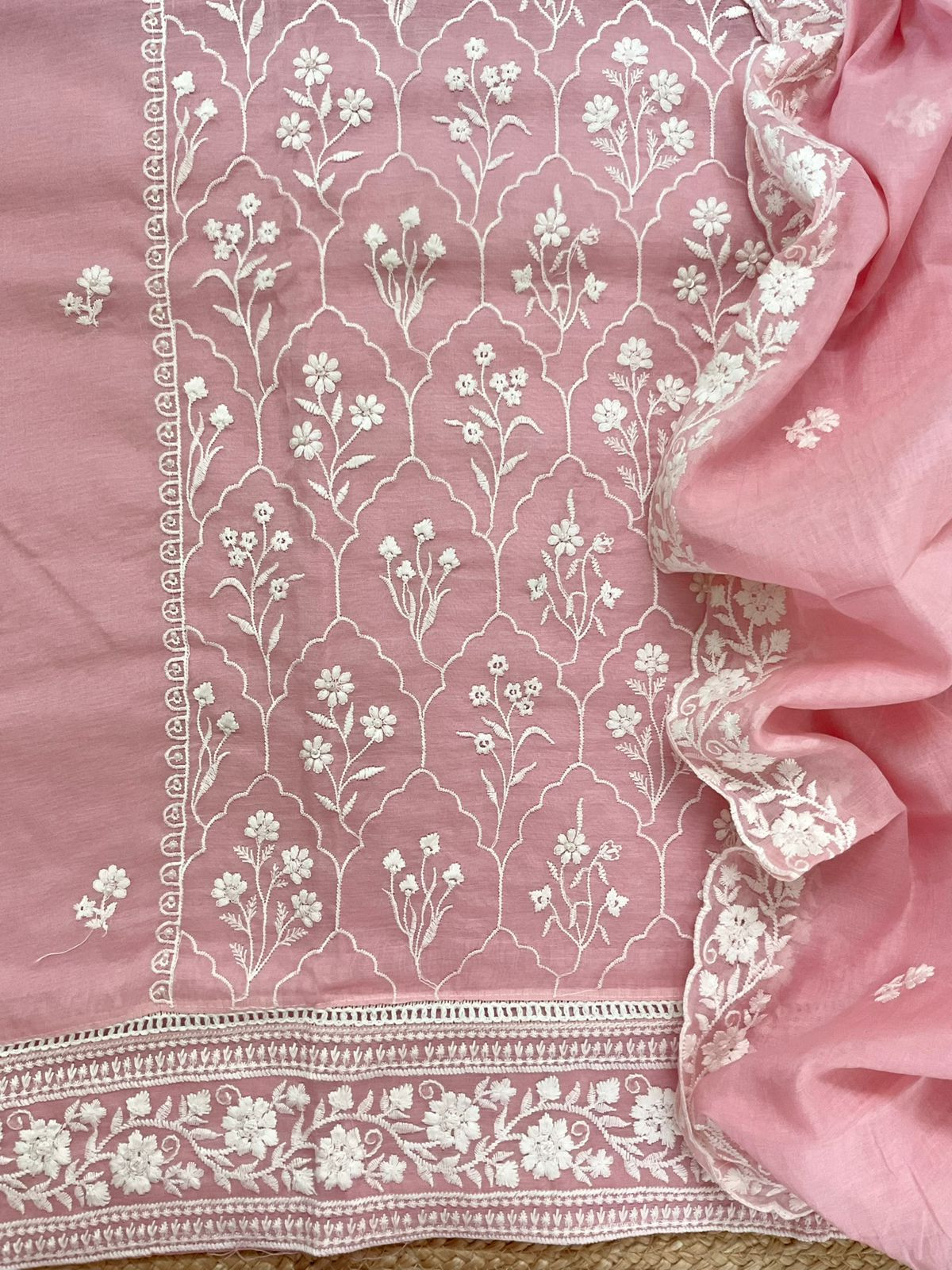Pure Chanderi Embroidered Suit - Pink