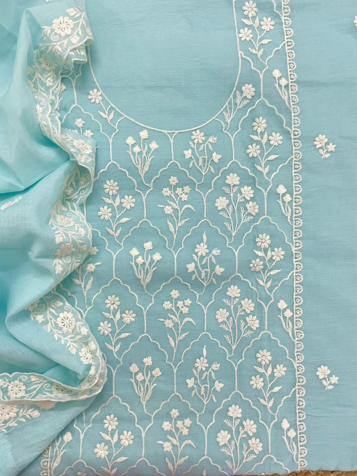 Pure Chanderi Embroidered Suit - Blue