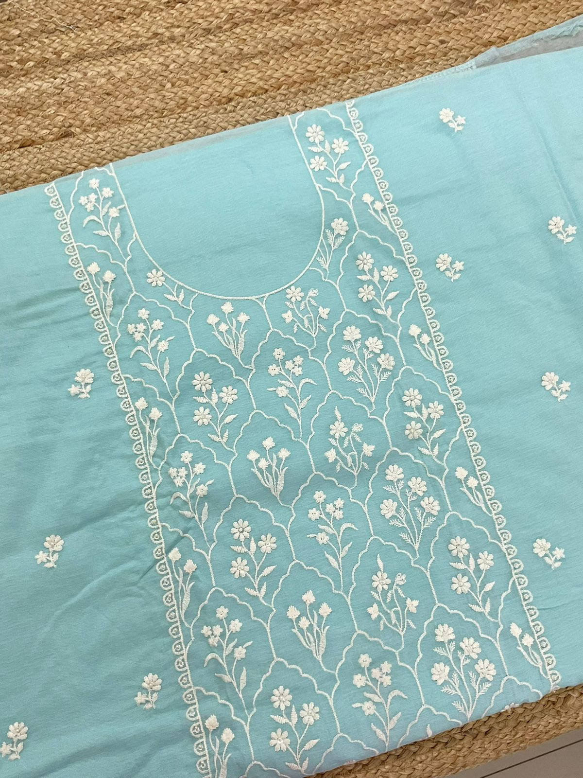 Pure Chanderi Embroidered Suit - Blue