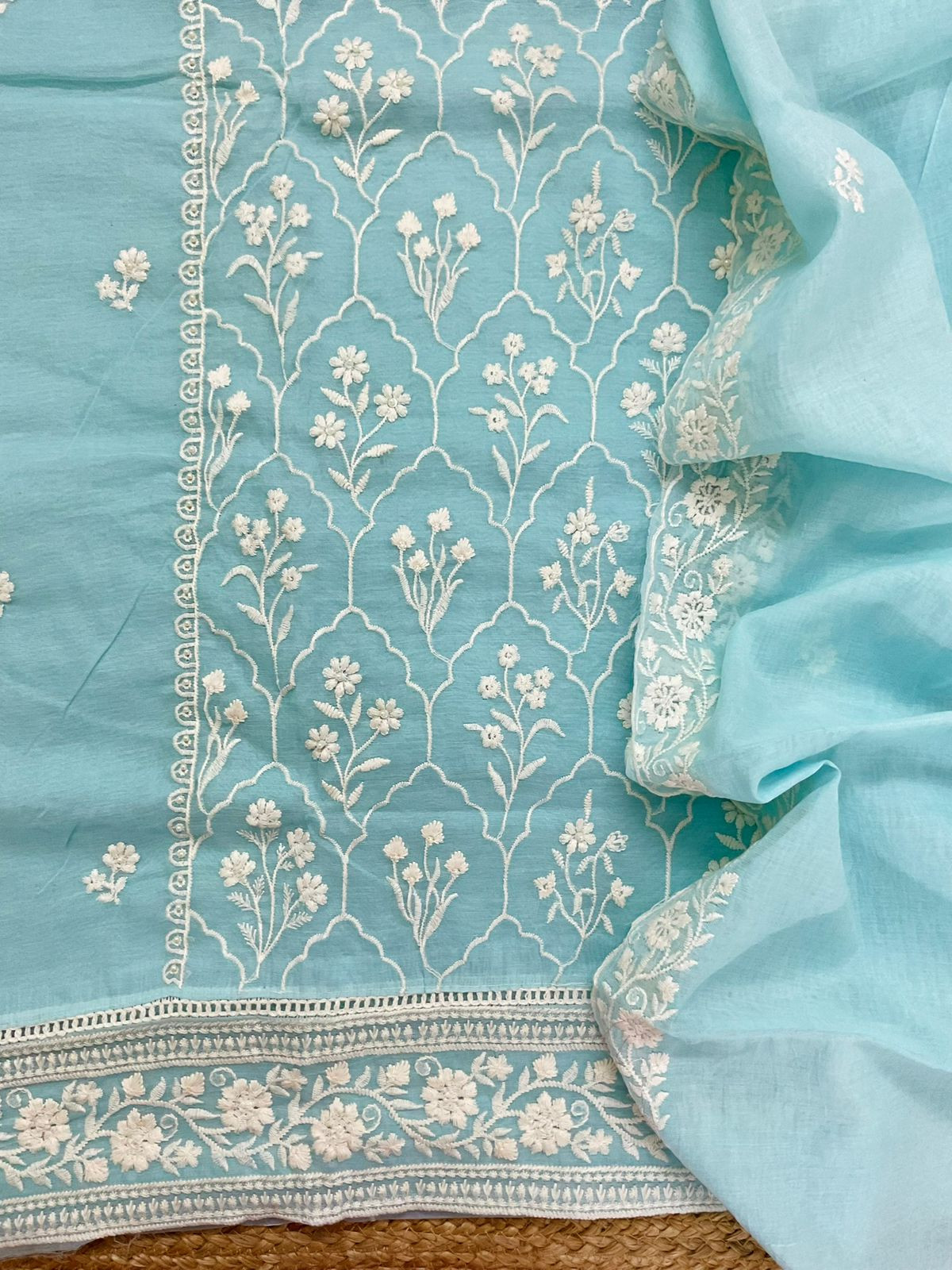 Pure Chanderi Embroidered Suit - Blue