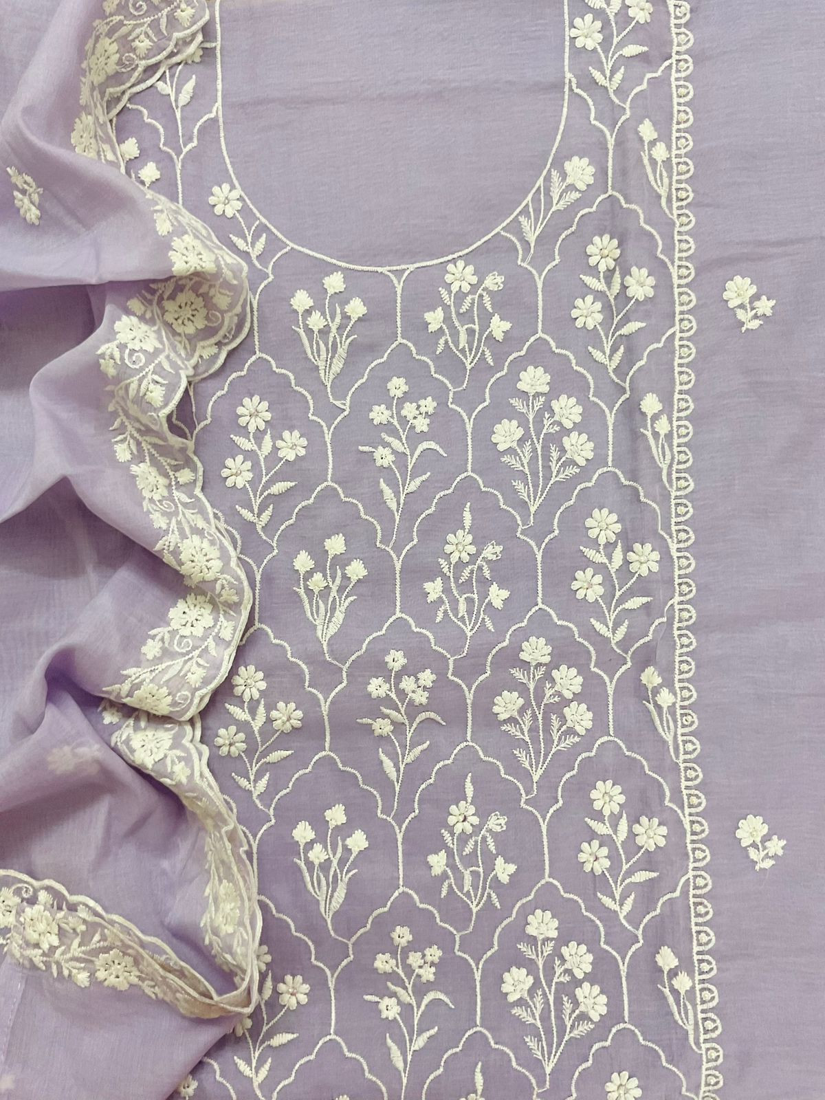 Pure Chanderi Embroidered Suit - Lavender