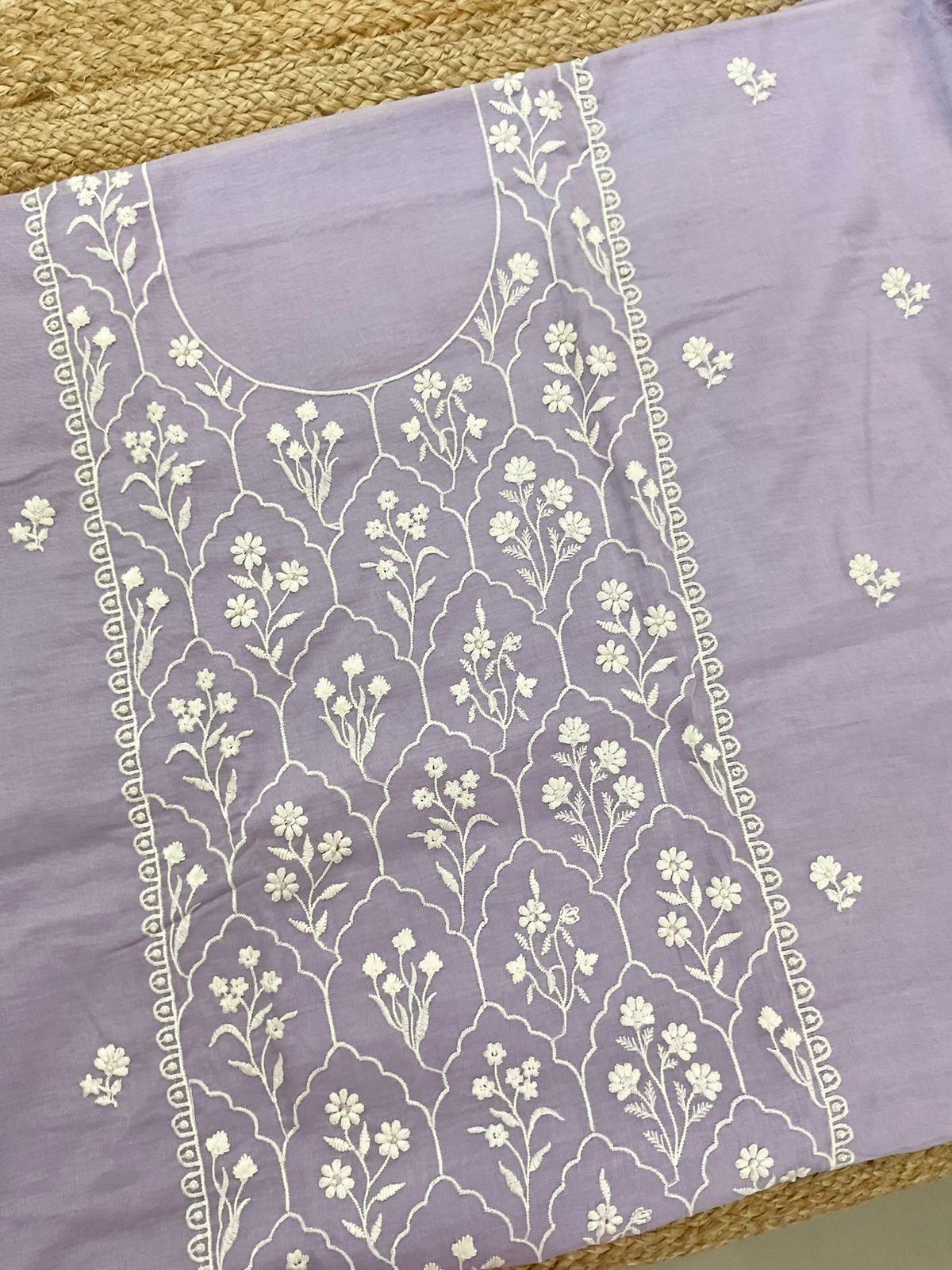 Pure Chanderi Embroidered Suit - Lavender