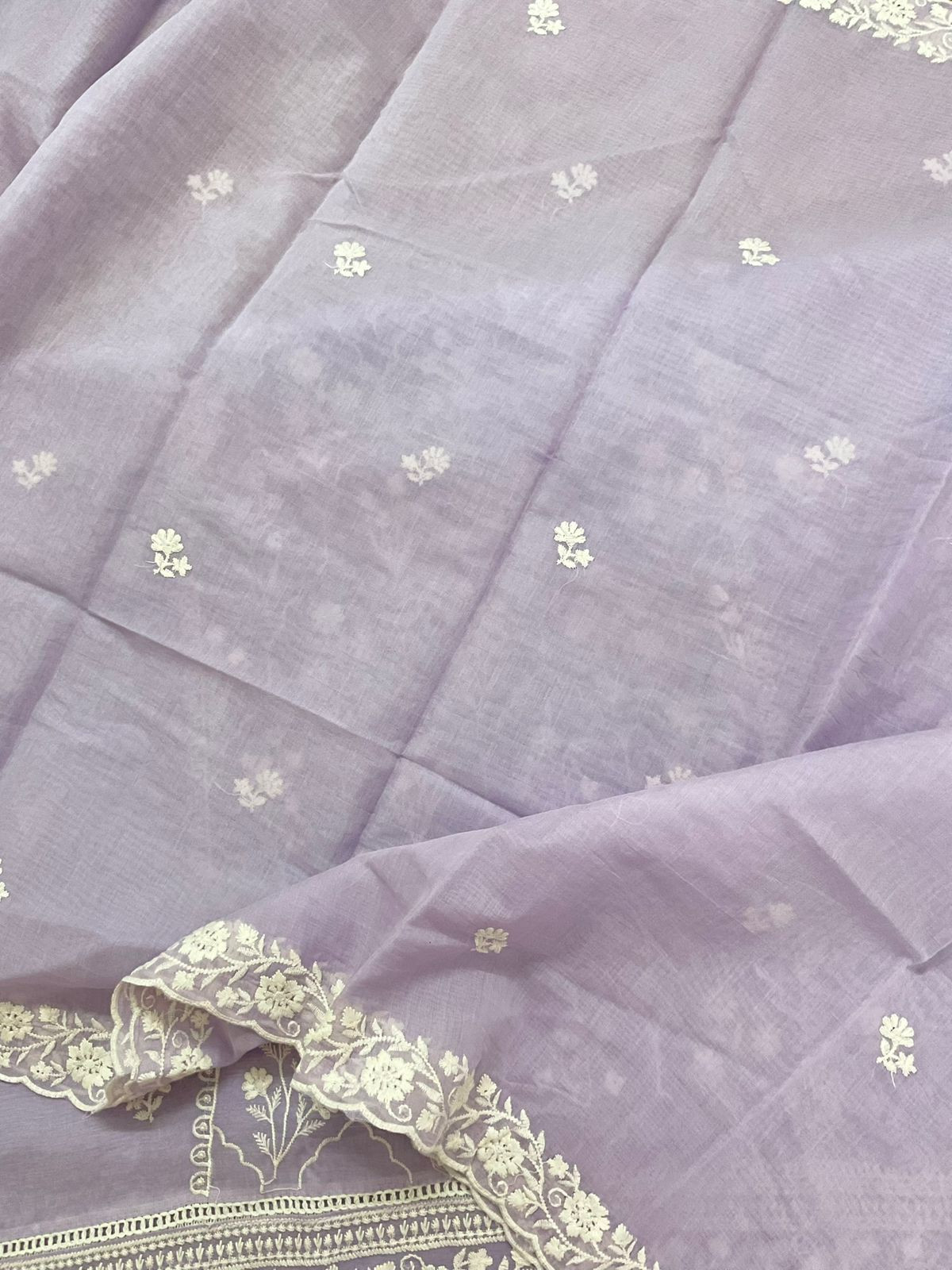 Pure Chanderi Embroidered Suit - Lavender