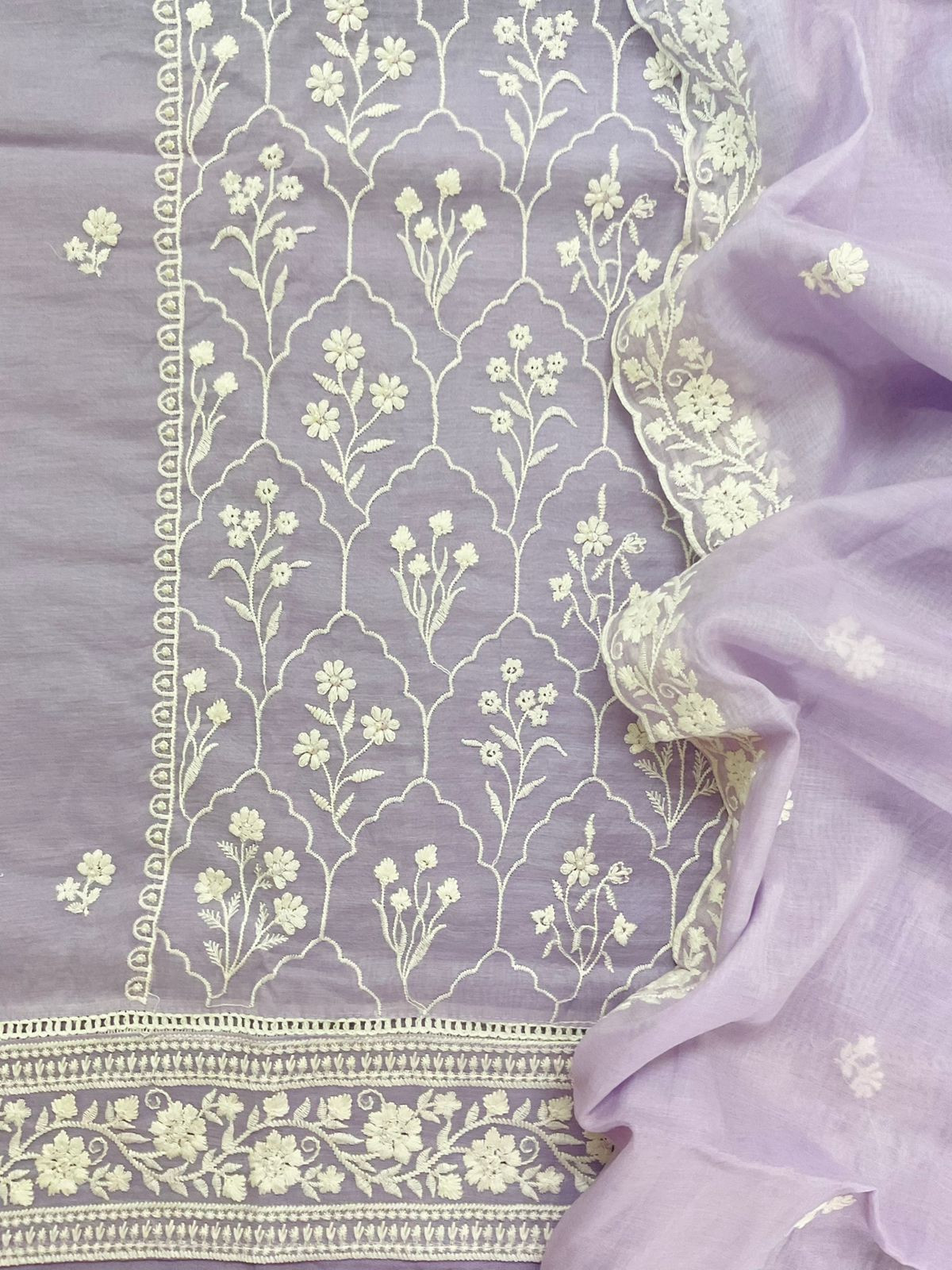 Pure Chanderi Embroidered Suit - Lavender