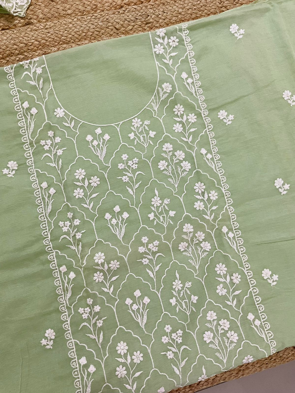 Pure Chanderi Embroidered Suit - Green