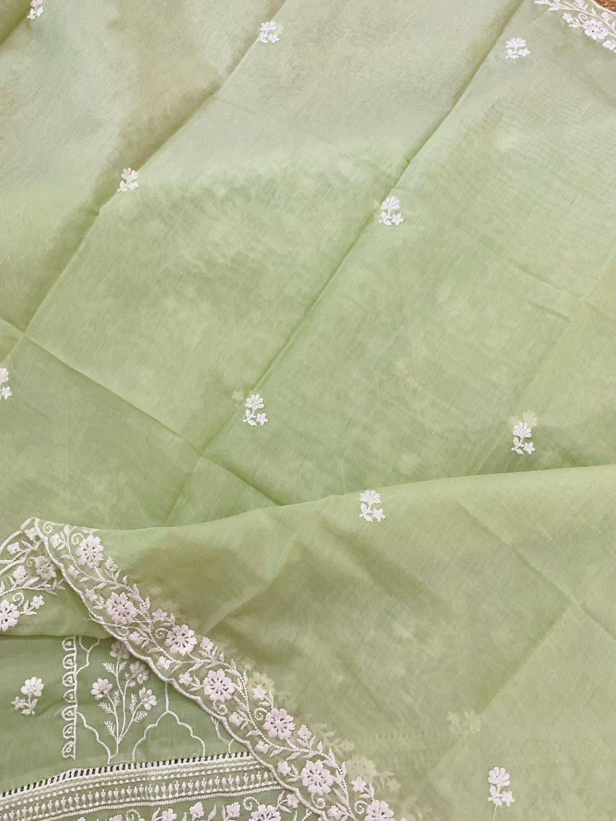 Pure Chanderi Embroidered Suit - Green