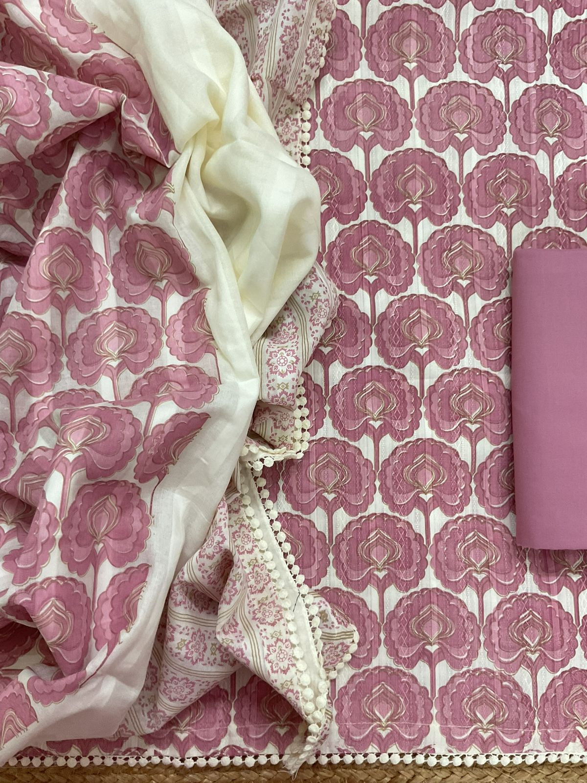 Pure Cotton Printed Self Weaved Suit - Pink