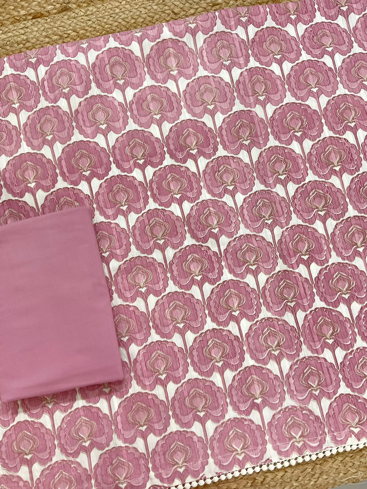 Pure Cotton Printed Self Weaved Suit - Pink