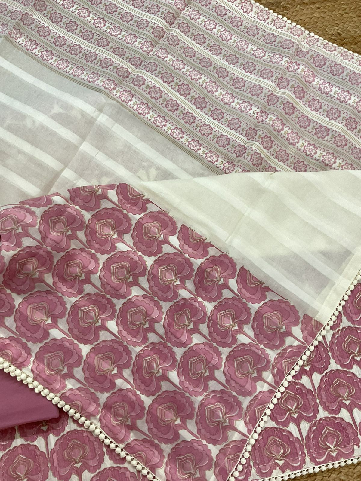 Pure Cotton Printed Self Weaved Suit - Pink