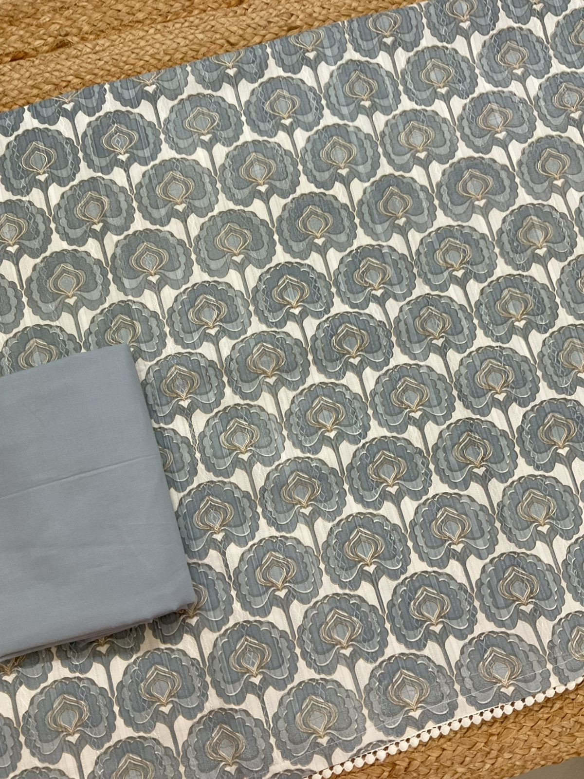 Pure Cotton Printed Self Weaved Suit - Grey