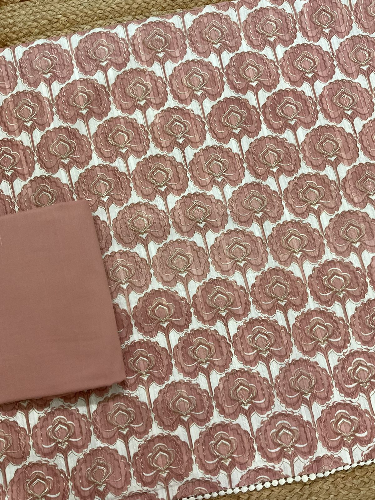 Pure Cotton Printed Self Weaved Suit - Peach