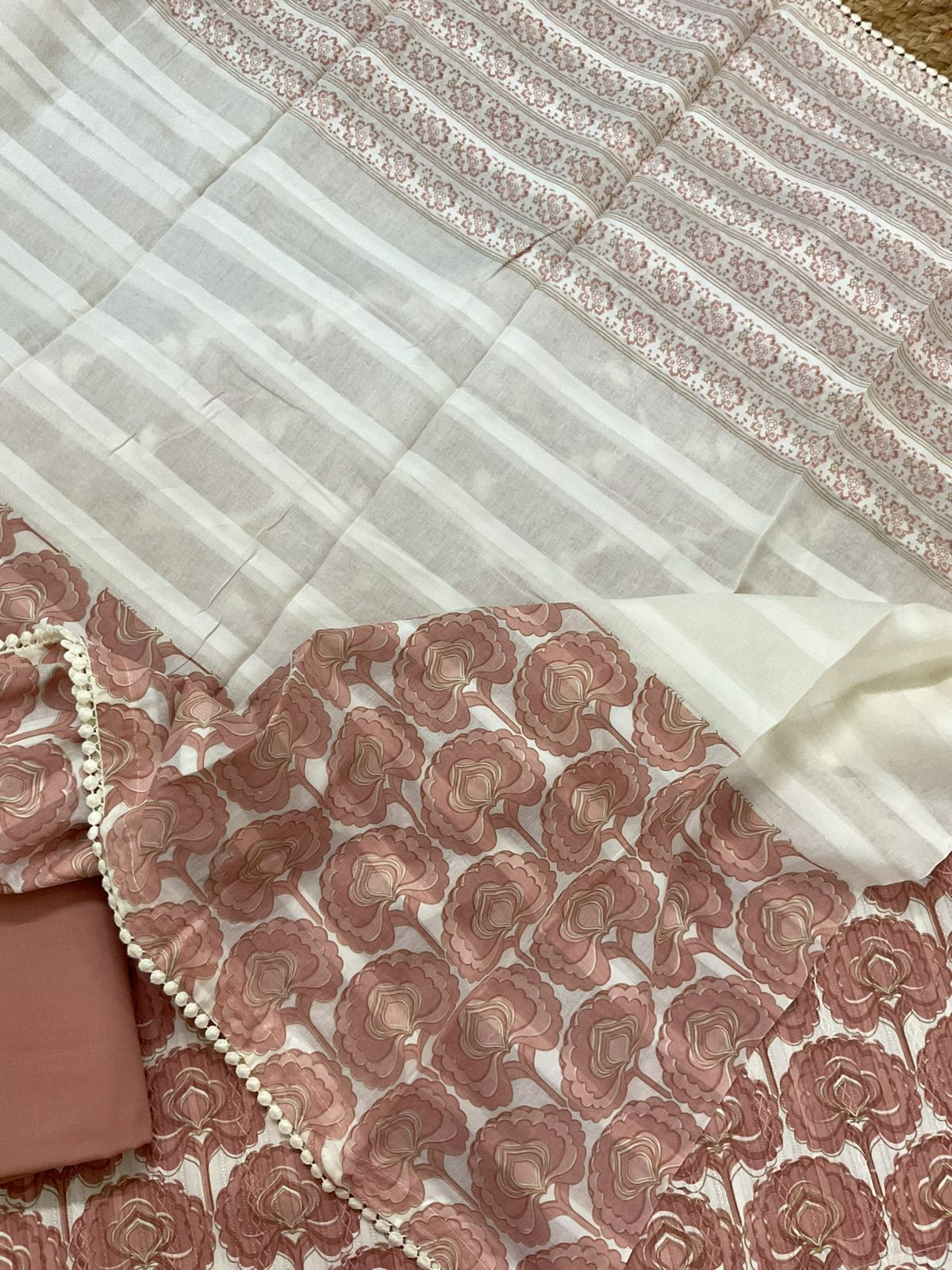 Pure Cotton Printed Self Weaved Suit - Peach