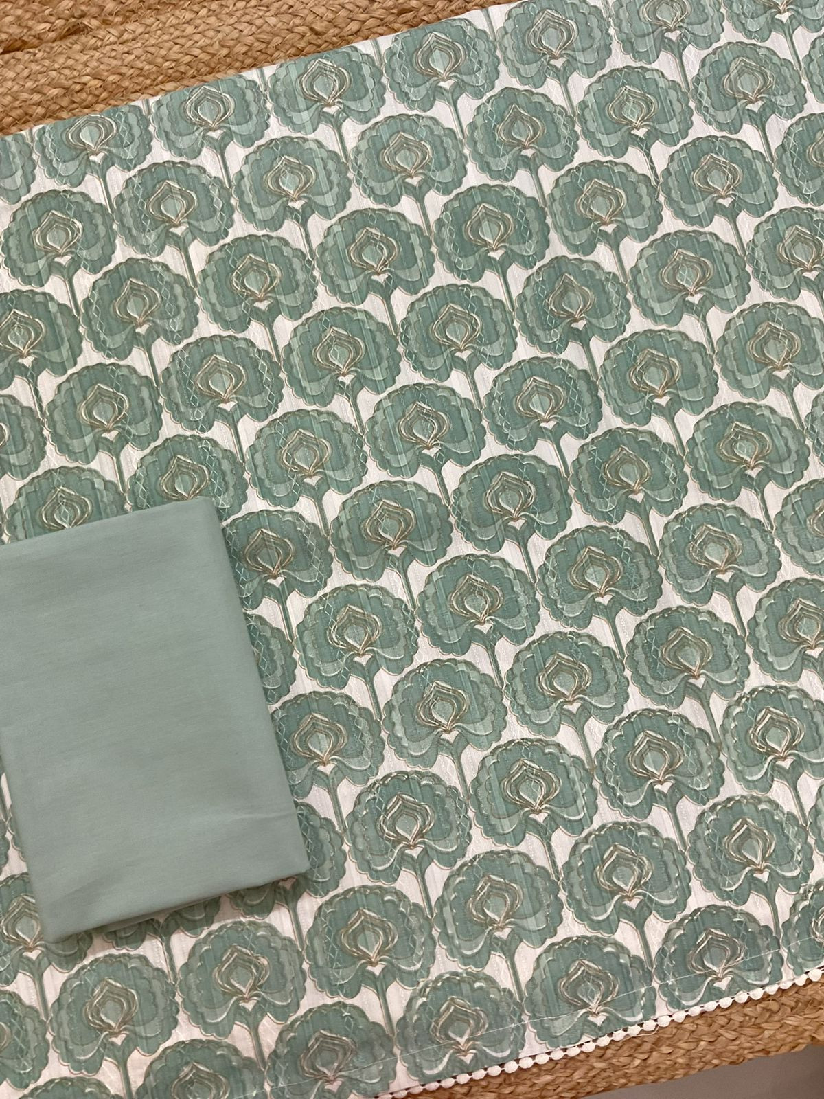 Pure Cotton Printed Self Weaved Suit - Green