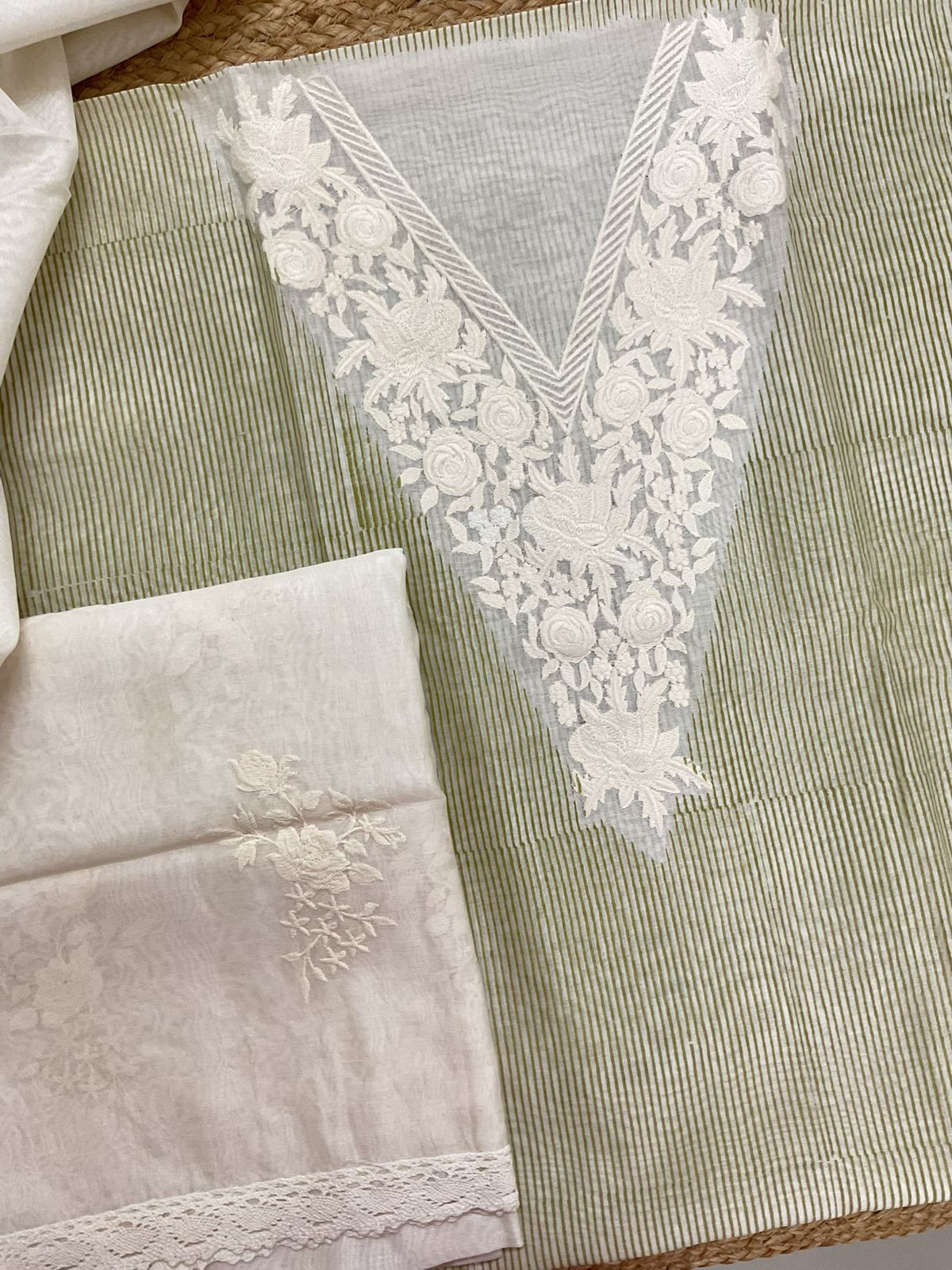 Pure Chanderi Printed Embroidered Suit - Green