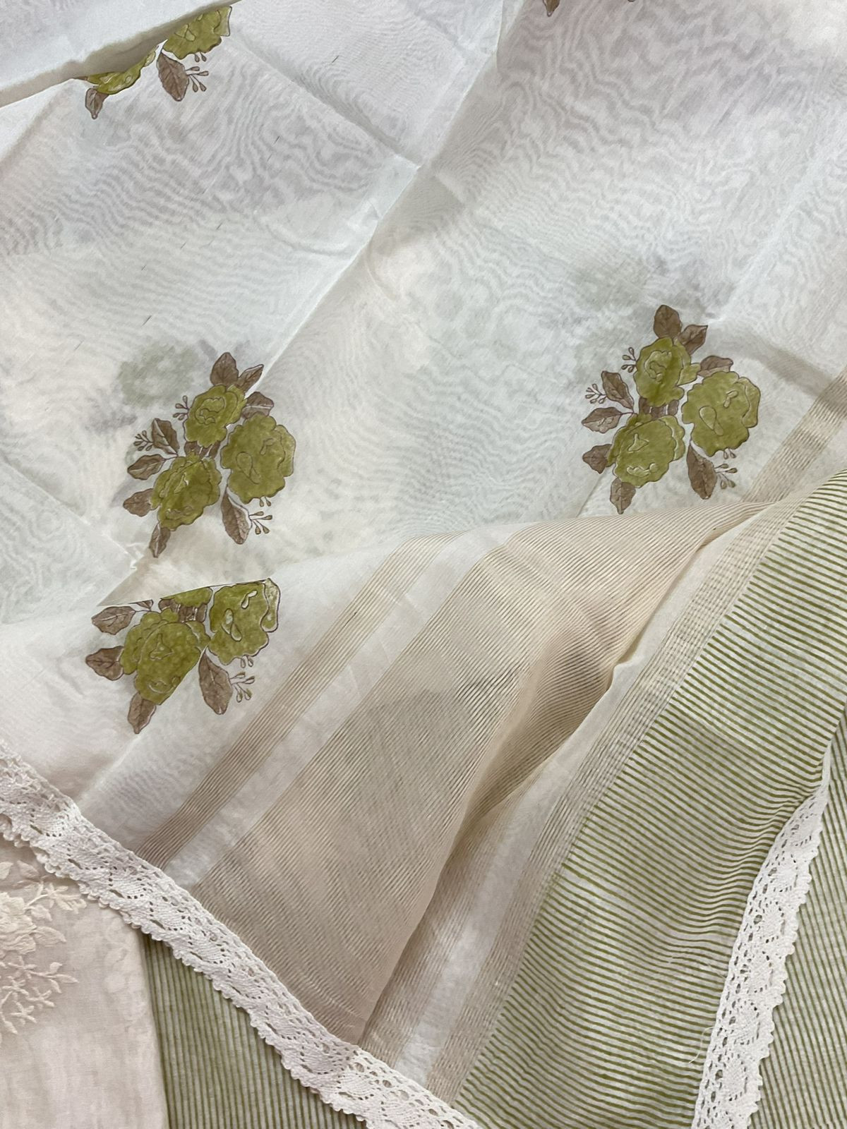 Pure Chanderi Printed Embroidered Suit - Green
