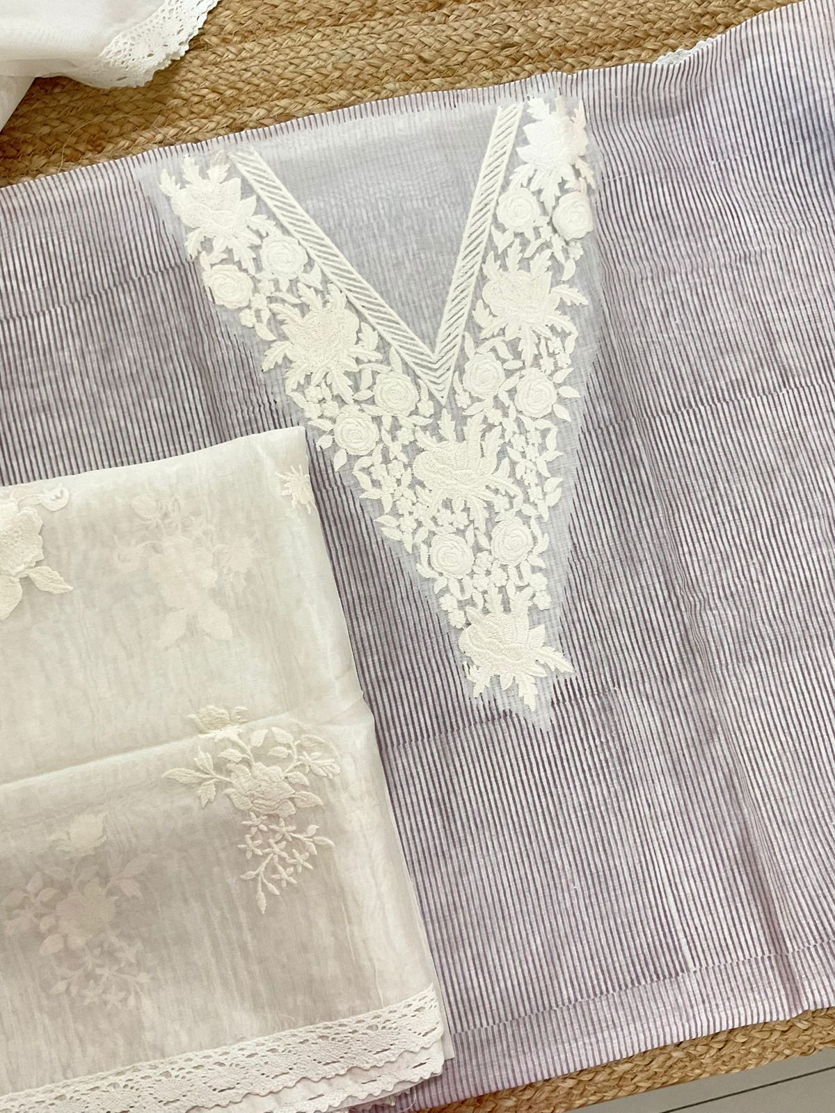 Pure Chanderi Printed Embroidered Suit - Lavender