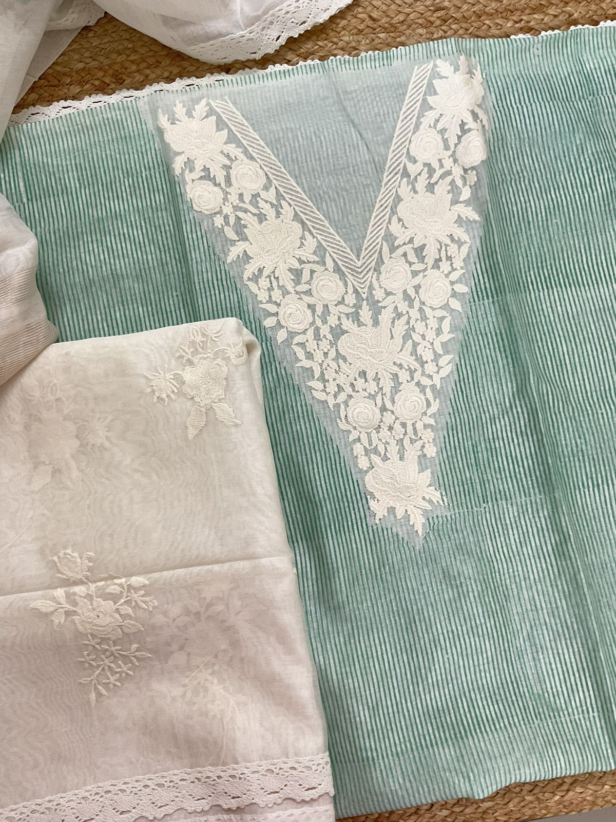 Pure Chanderi Printed Embroidered Suit - Green