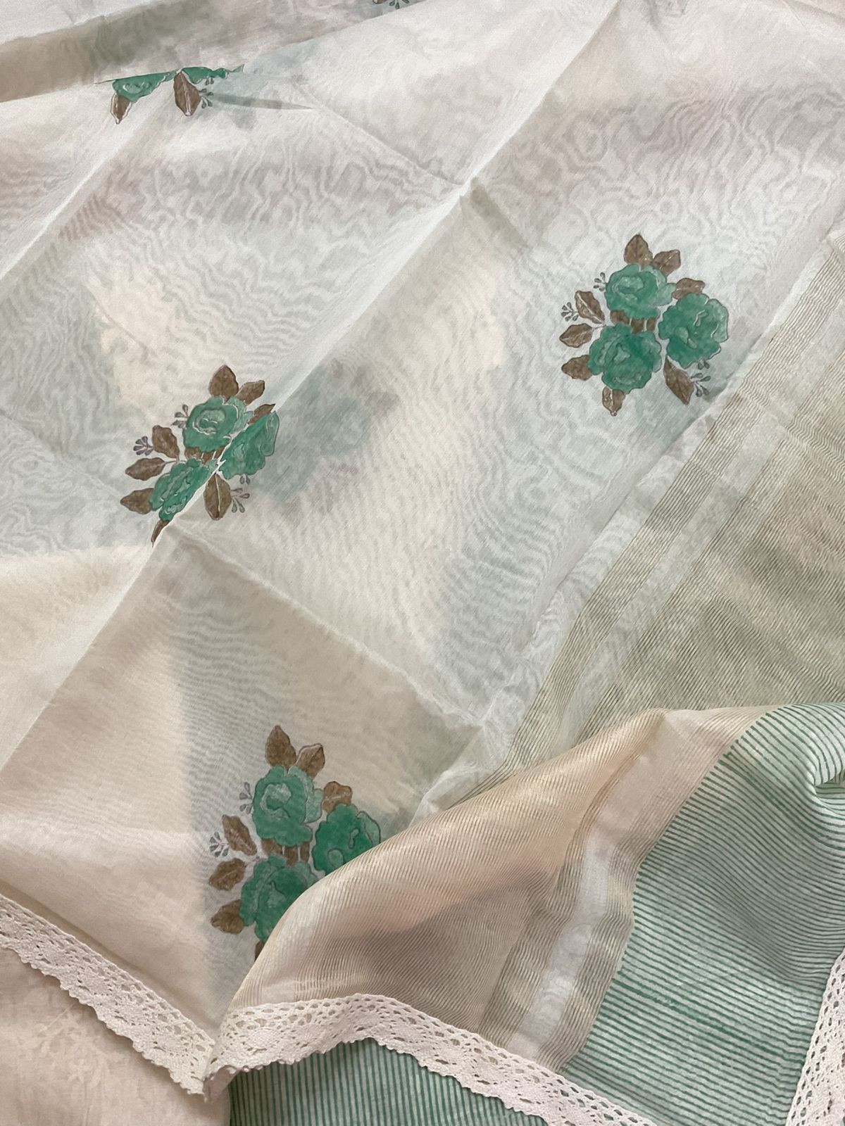 Pure Chanderi Printed Embroidered Suit - Green