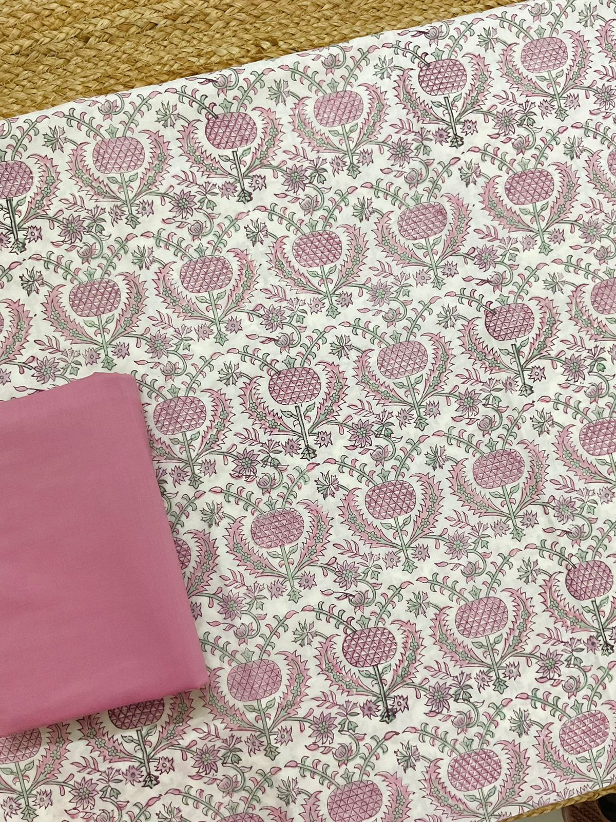 Pure Cotton Printed Embroidered Suit - Pink
