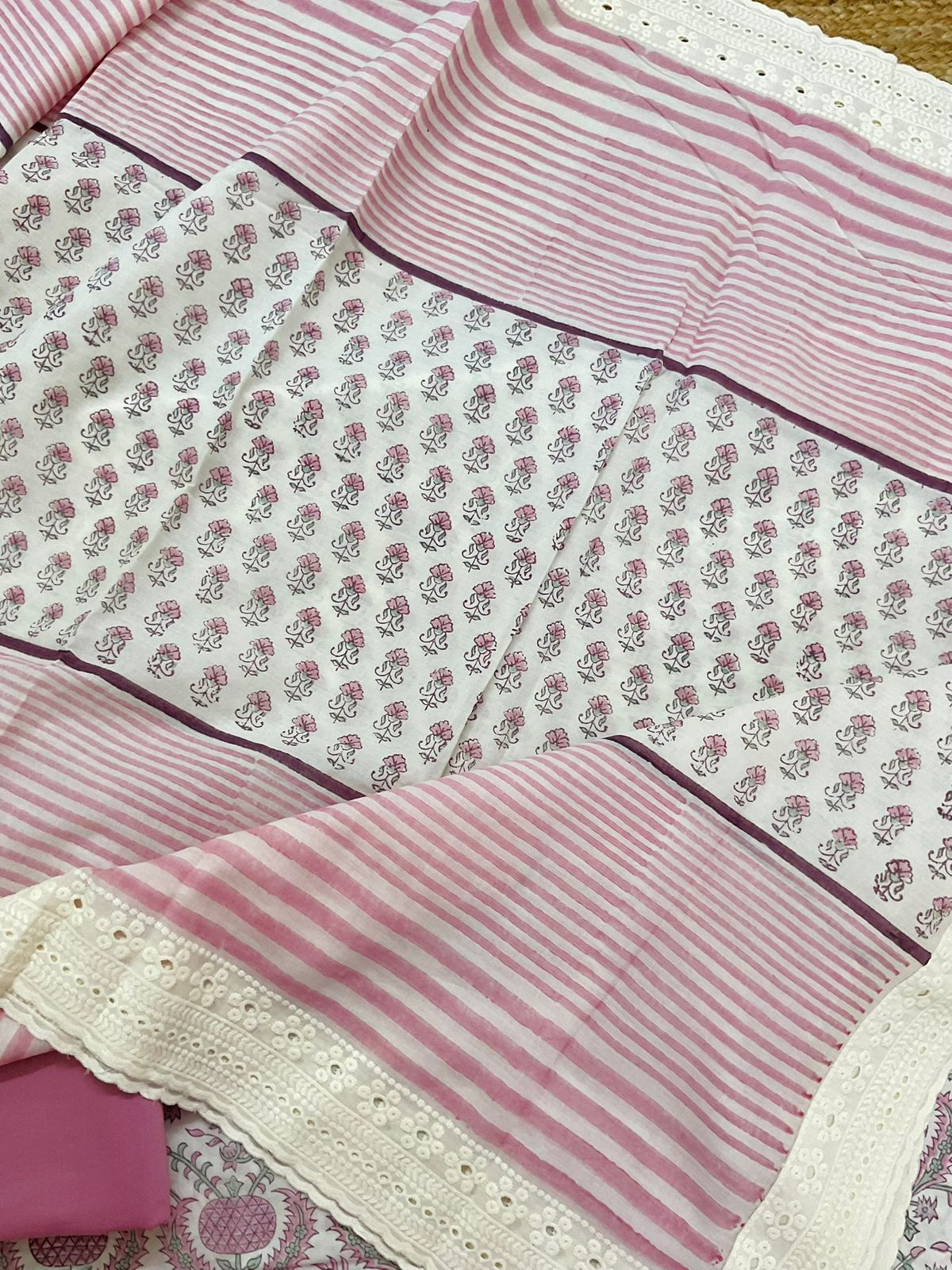 Pure Cotton Printed Embroidered Suit - Pink