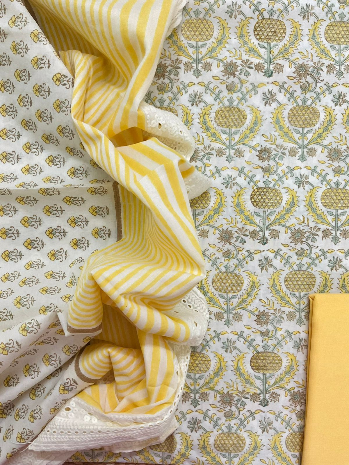 Pure Cotton Printed Embroidered Suit - Yellow