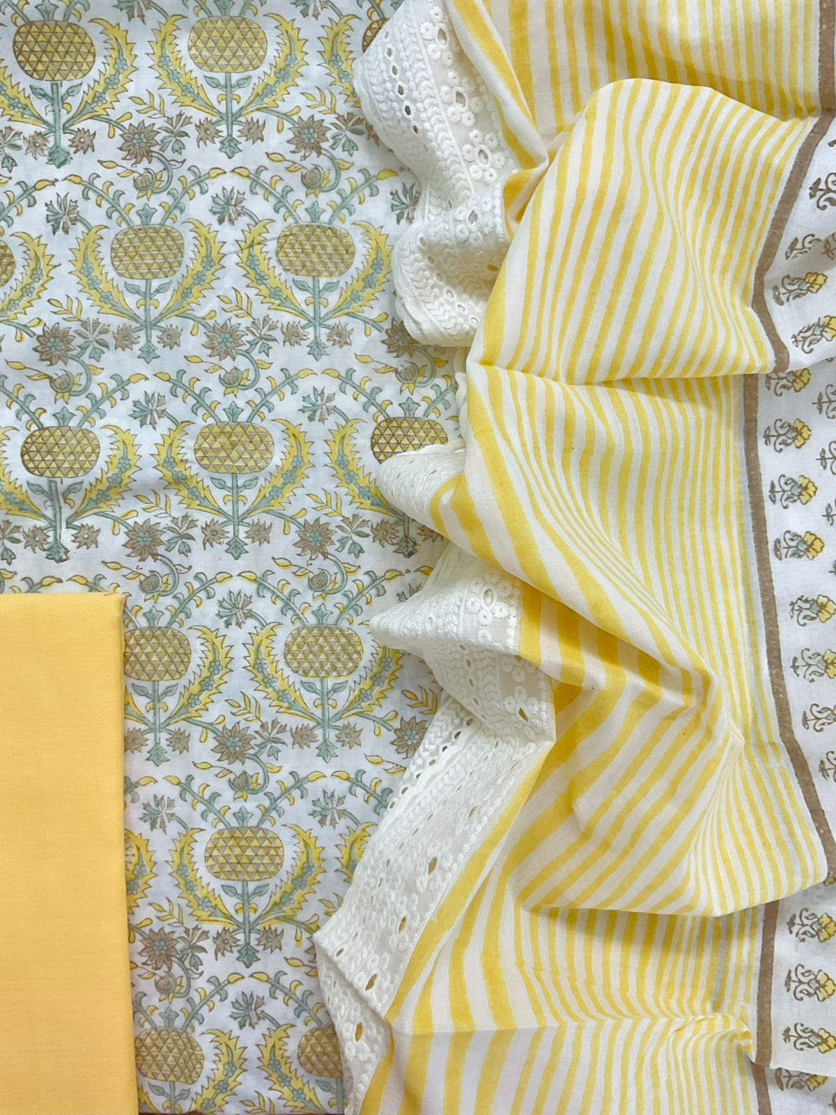 Pure Cotton Printed Embroidered Suit - Yellow