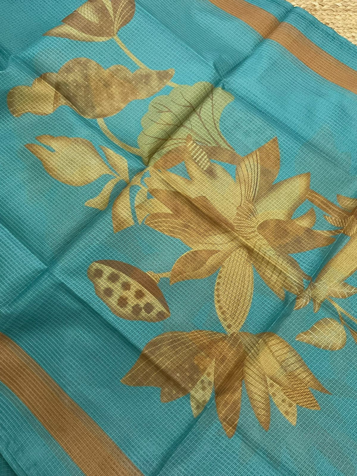 Soft Kota Silk Printed Embroidered Suit - Blue