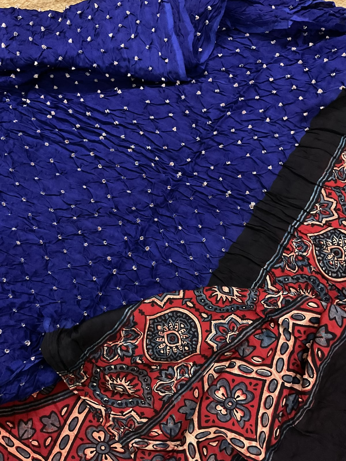 Pure Fine Modal Silk Bandhani Ajrakh Printed Suit - Brick Red