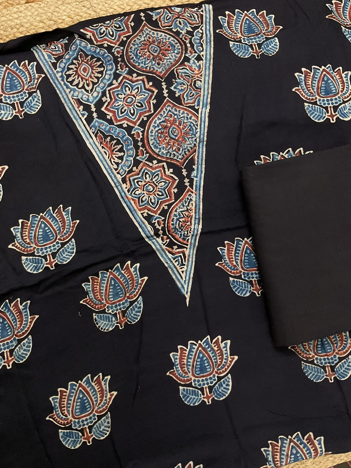 Pure Fine Modal Silk Bandhani Ajrakh Printed Suit - Black
