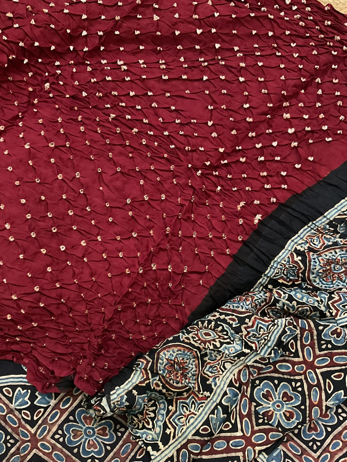 Pure Fine Modal Silk Bandhani Ajrakh Printed Suit - Black