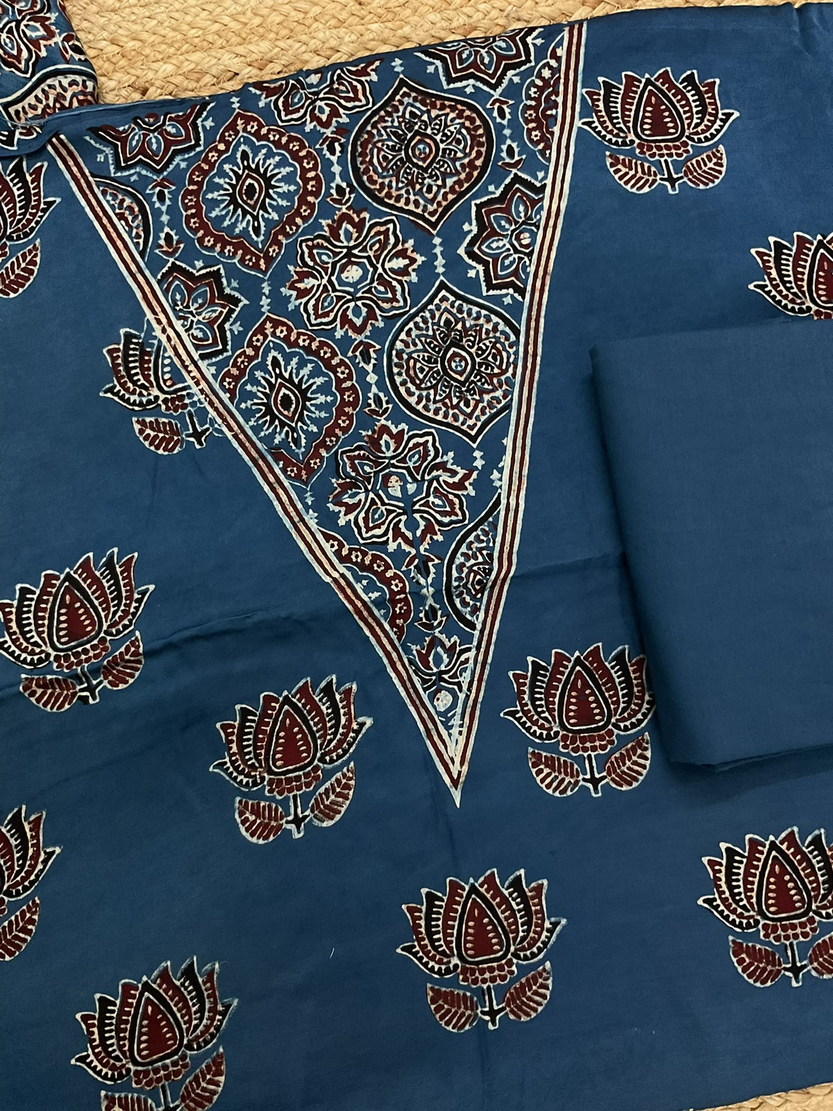 Pure Fine Modal Silk Bandhani Ajrakh Printed Suit - Indigo