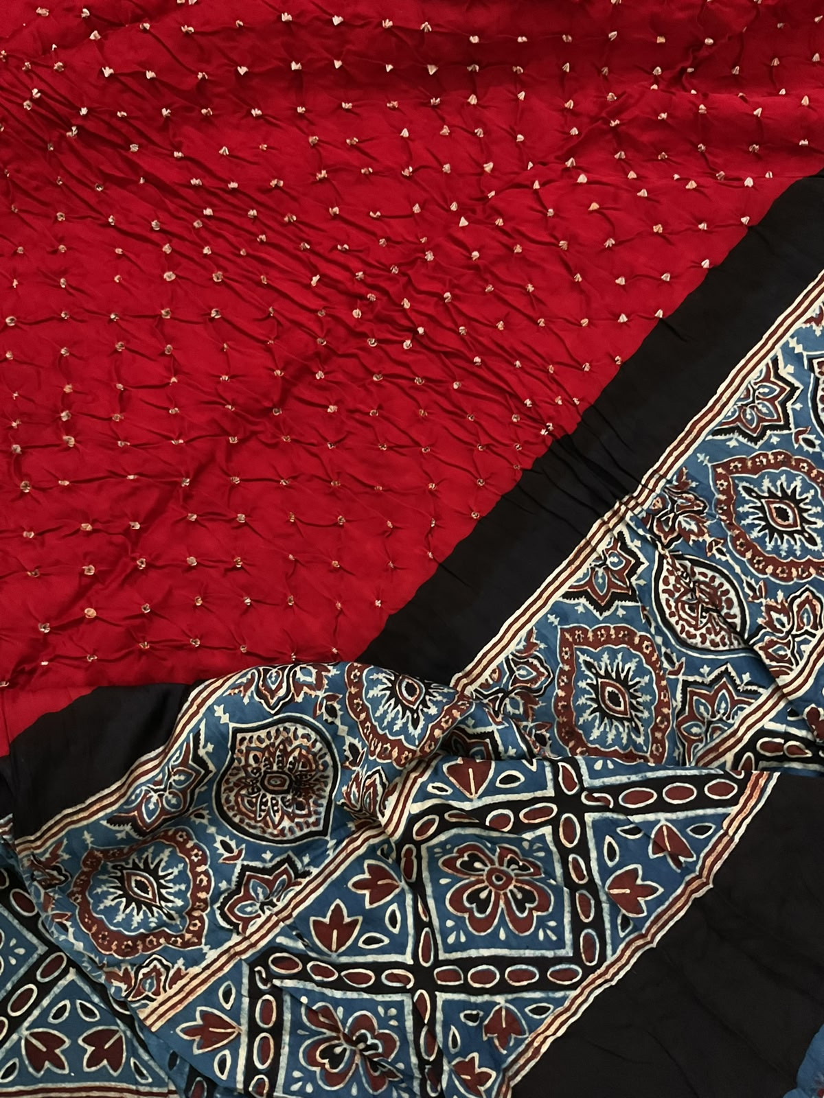 Pure Fine Modal Silk Bandhani Ajrakh Printed Suit - Indigo