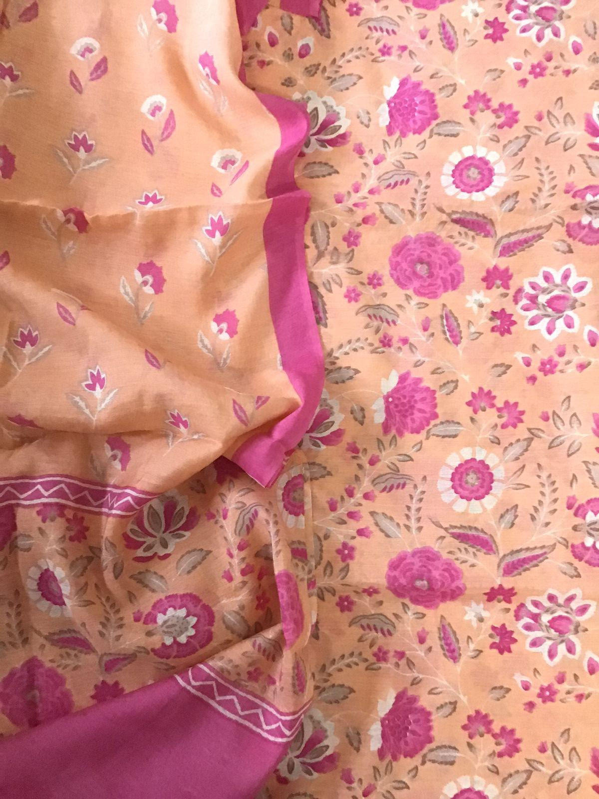 Soft Malai Chanderi Printed Suit - Peach