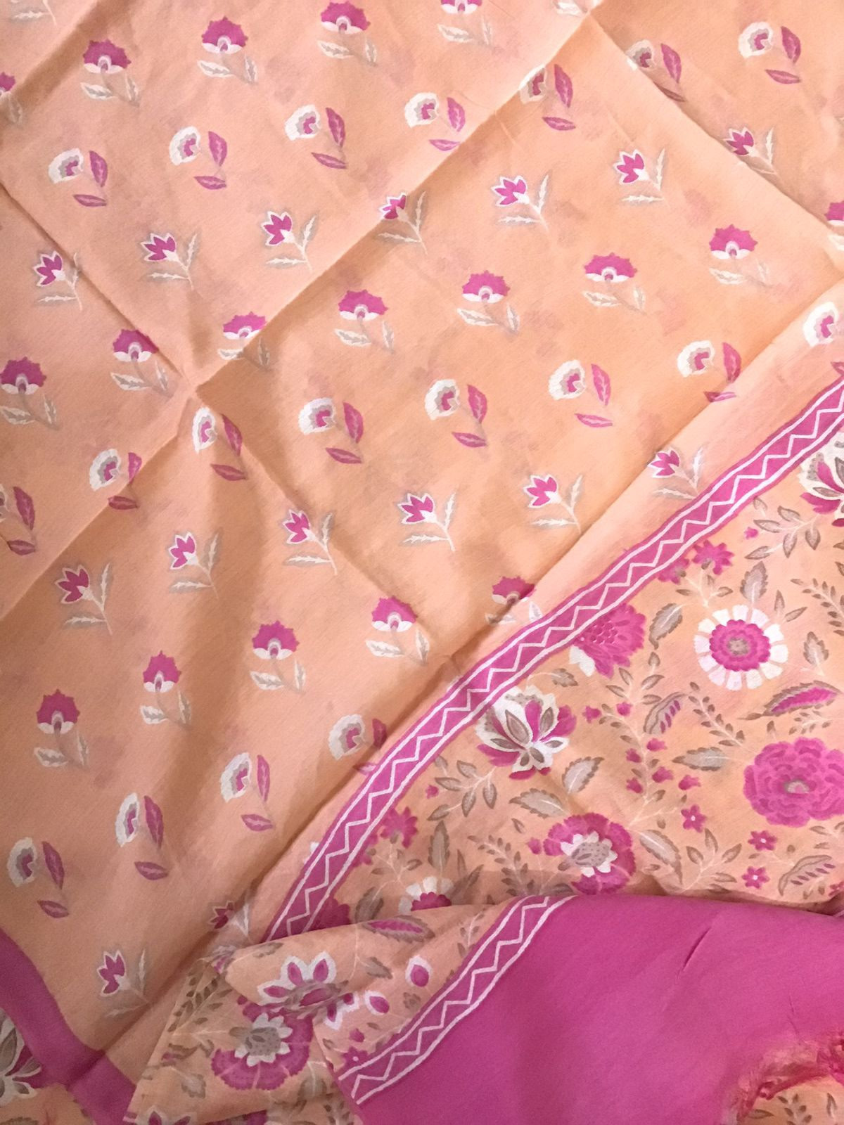 Soft Malai Chanderi Printed Suit - Peach