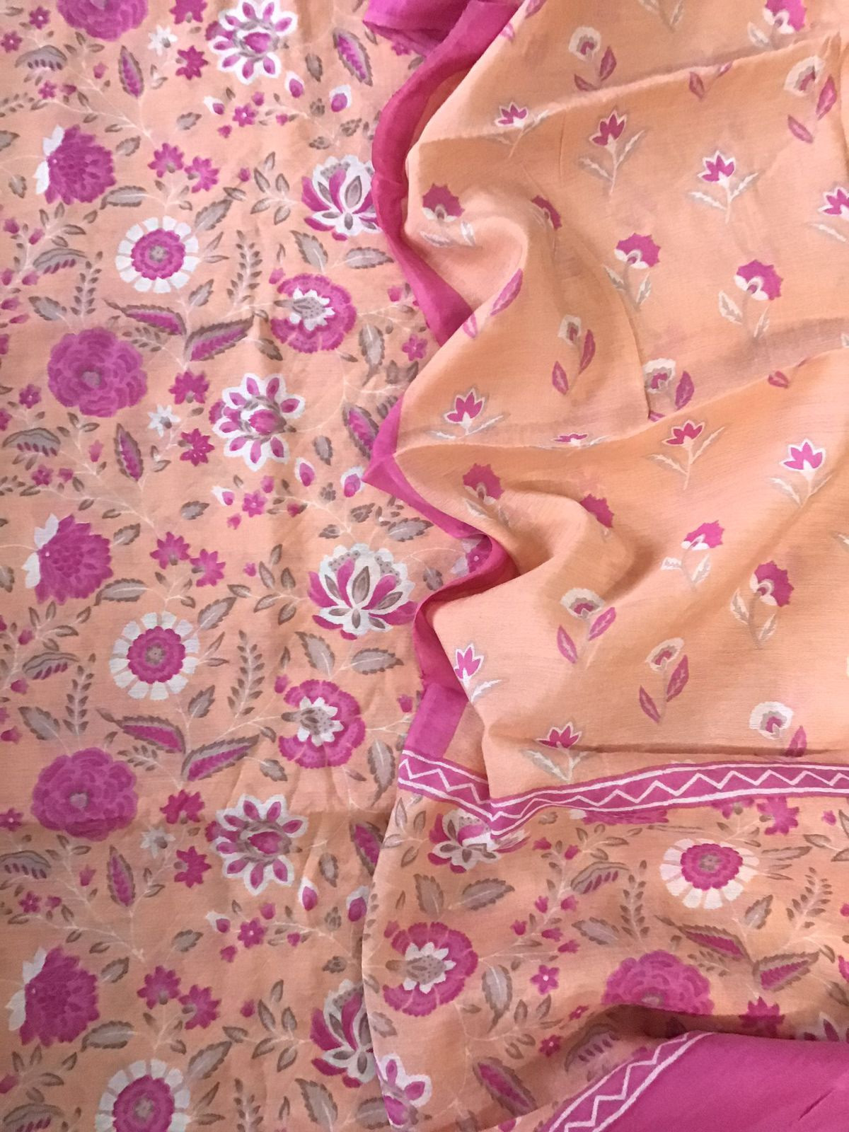 Soft Malai Chanderi Printed Suit - Peach