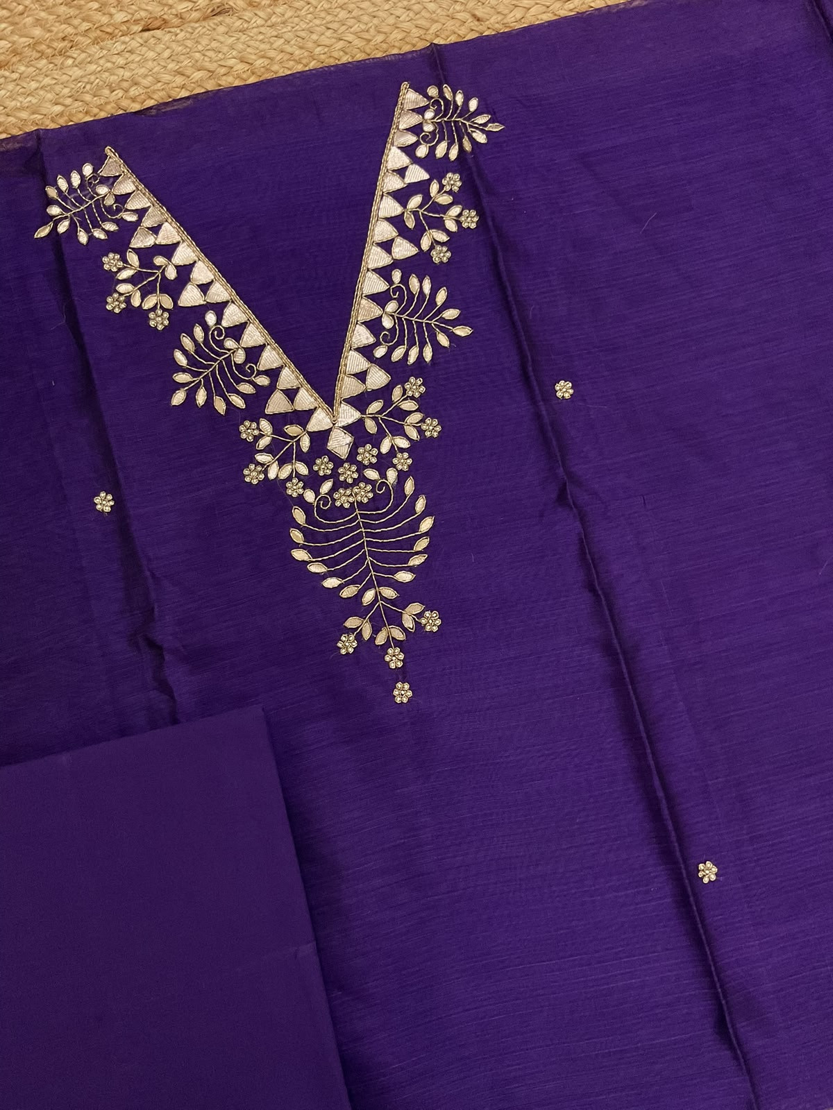 Pure Handwoven Maheshwari Embroidered Suit - Violet