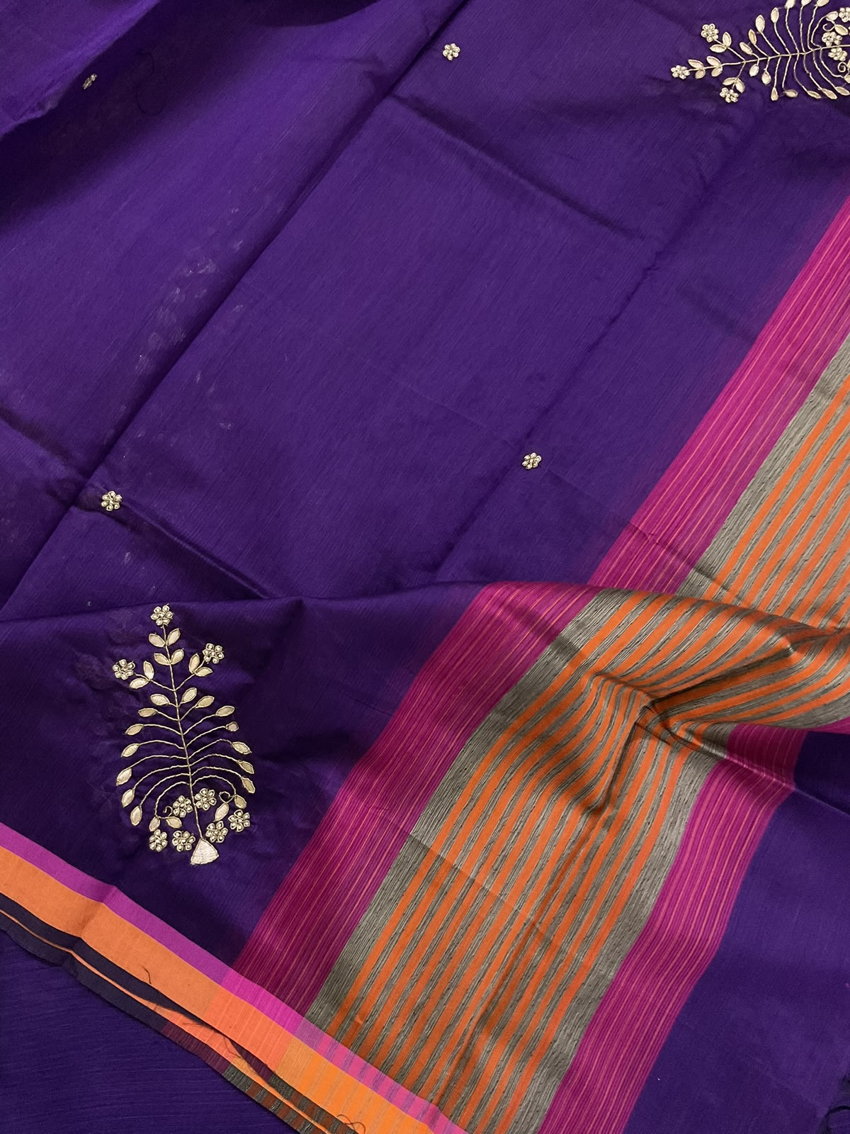 Pure Handwoven Maheshwari Embroidered Suit - Violet