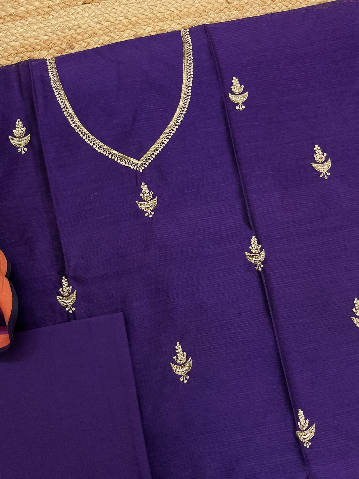 Pure Handwoven Maheshwari Embroidered Suit - Violet