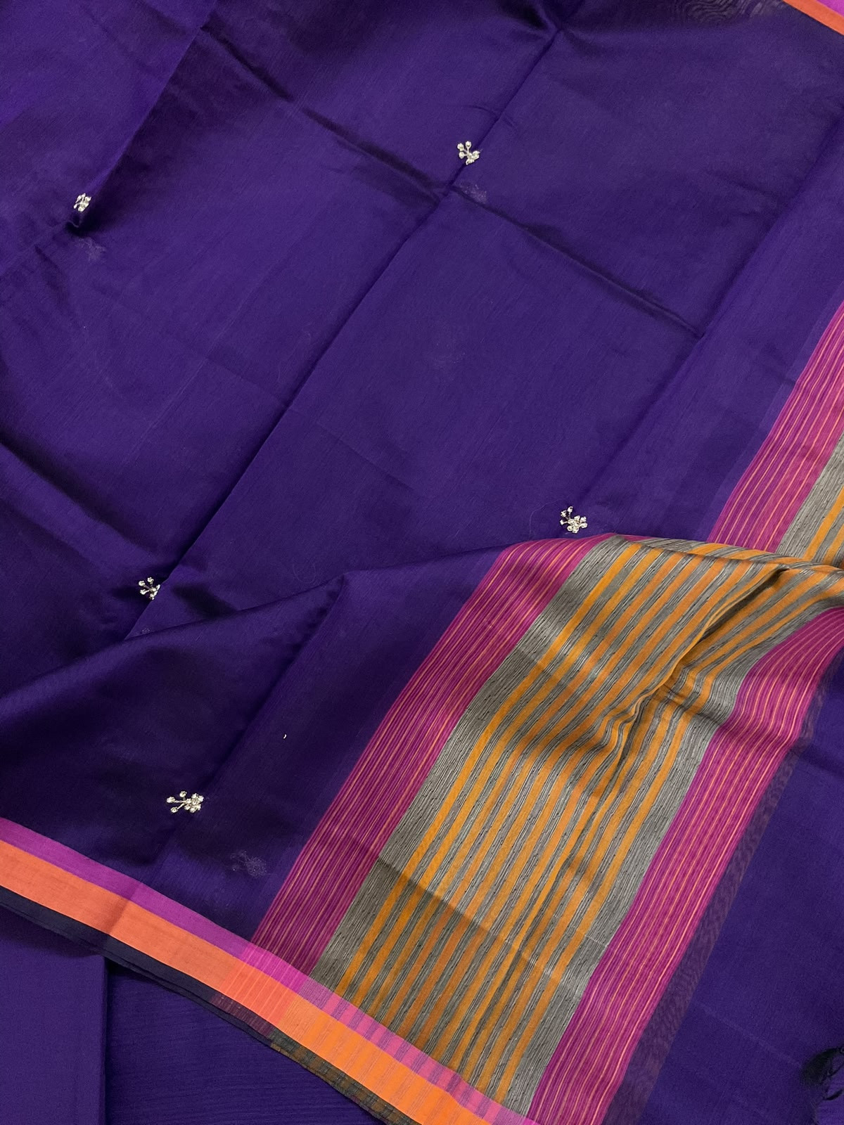 Pure Handwoven Maheshwari Embroidered Suit - Violet