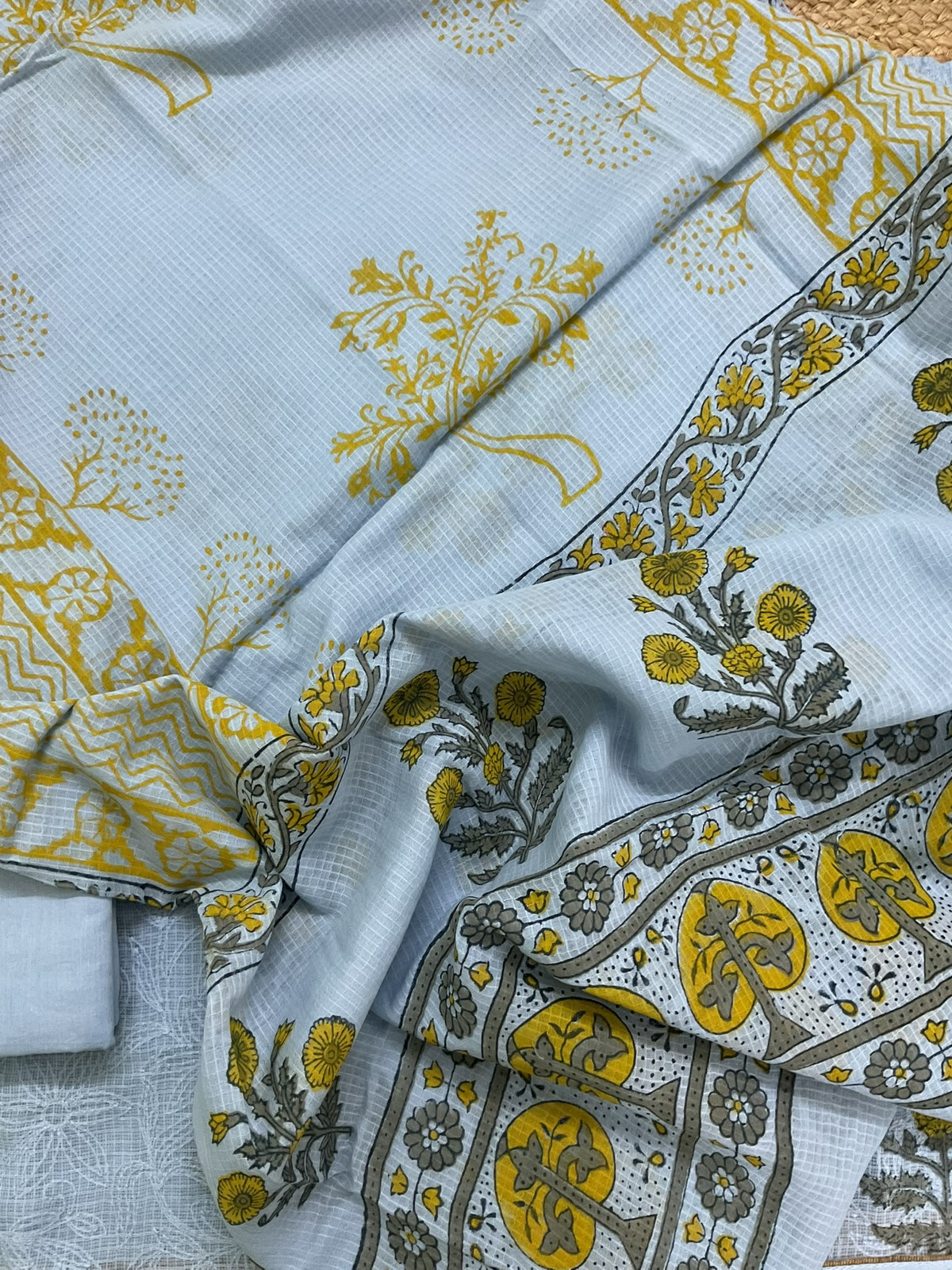Pure Fine Kota Cotton Printed Tepchi Work Suit - Blue