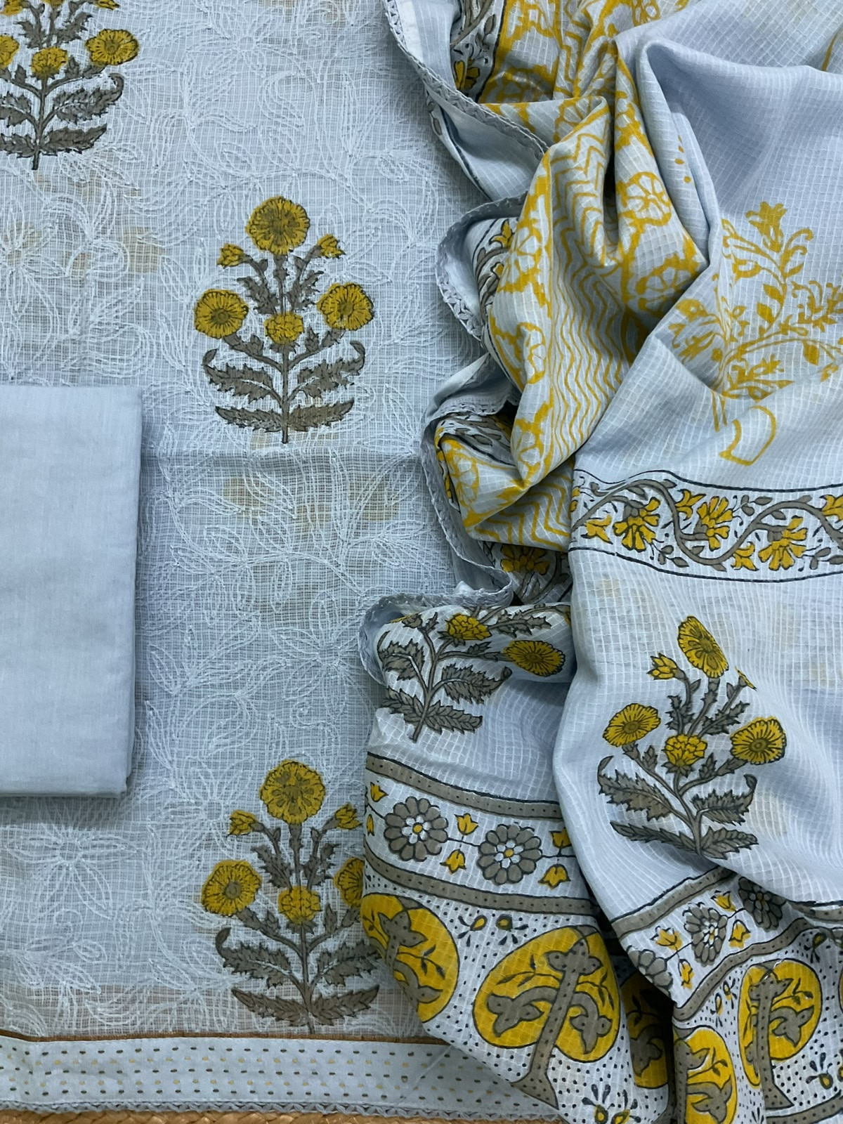 Pure Fine Kota Cotton Printed Tepchi Work Suit - Blue