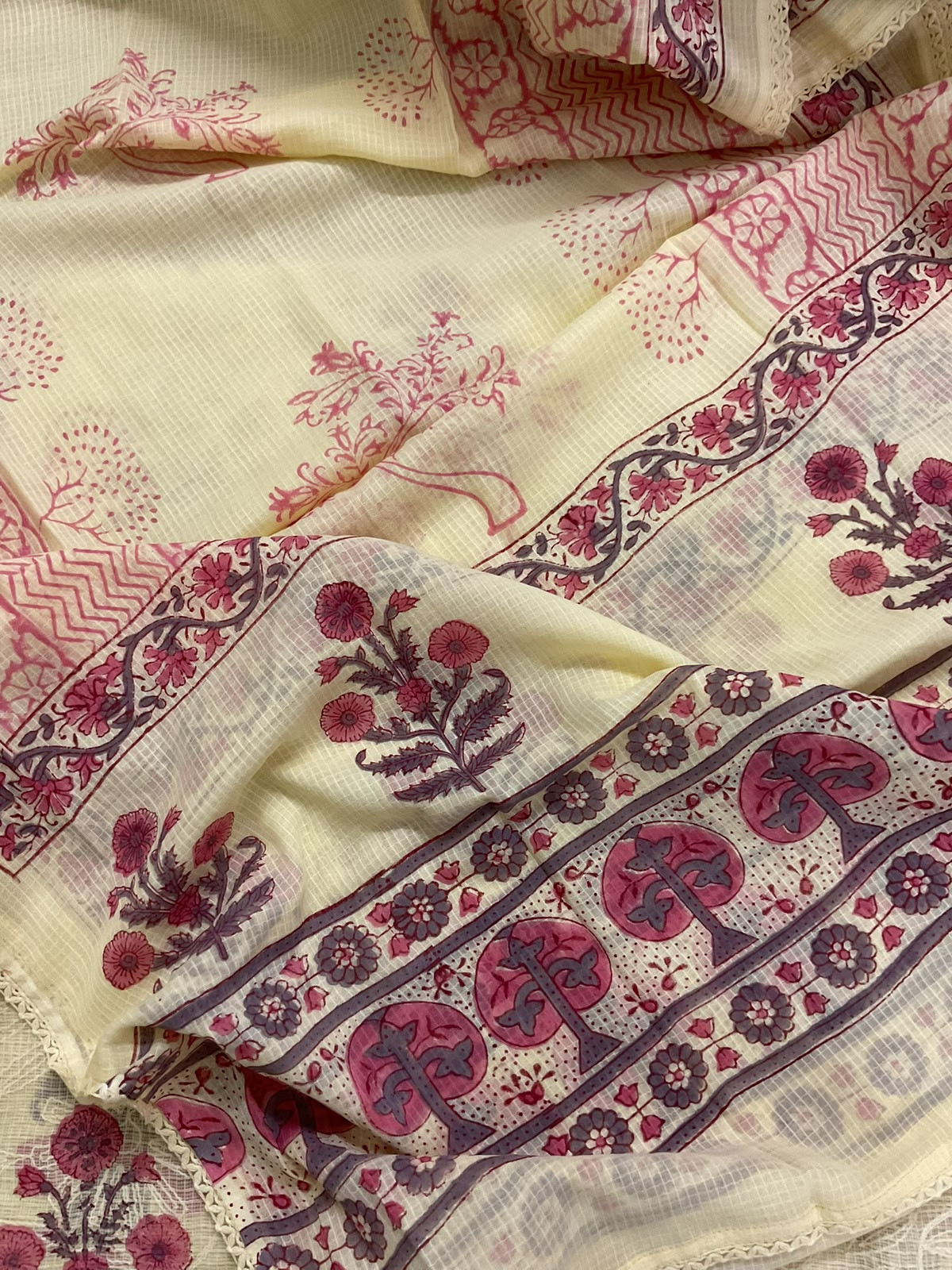 Pure Fine Kota Cotton Printed Tepchi Work Suit - Yellow